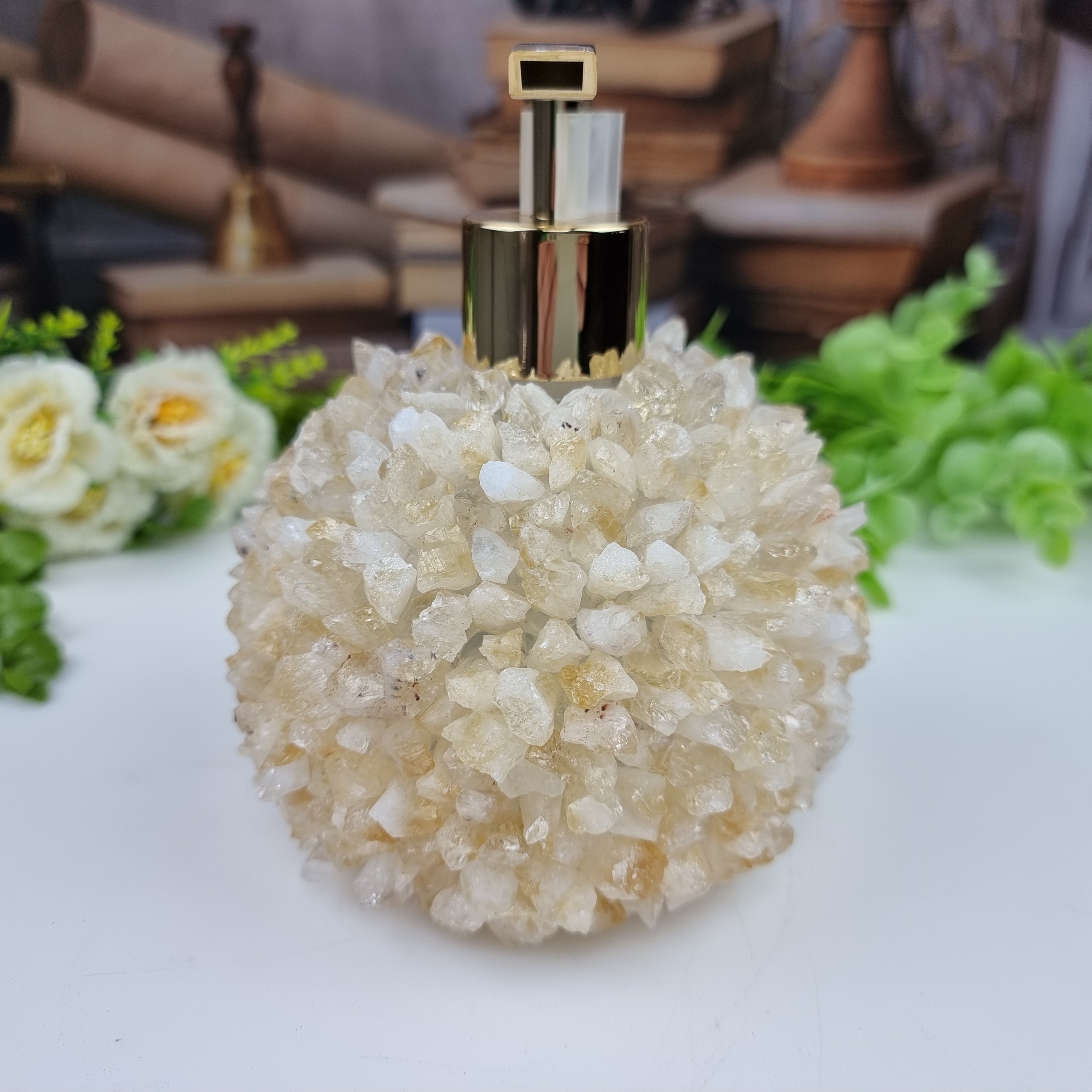 CITRINE Soap Dish | Height 15 cm | Gold and Silver Spout | Energy, Beauty, and Sophistication