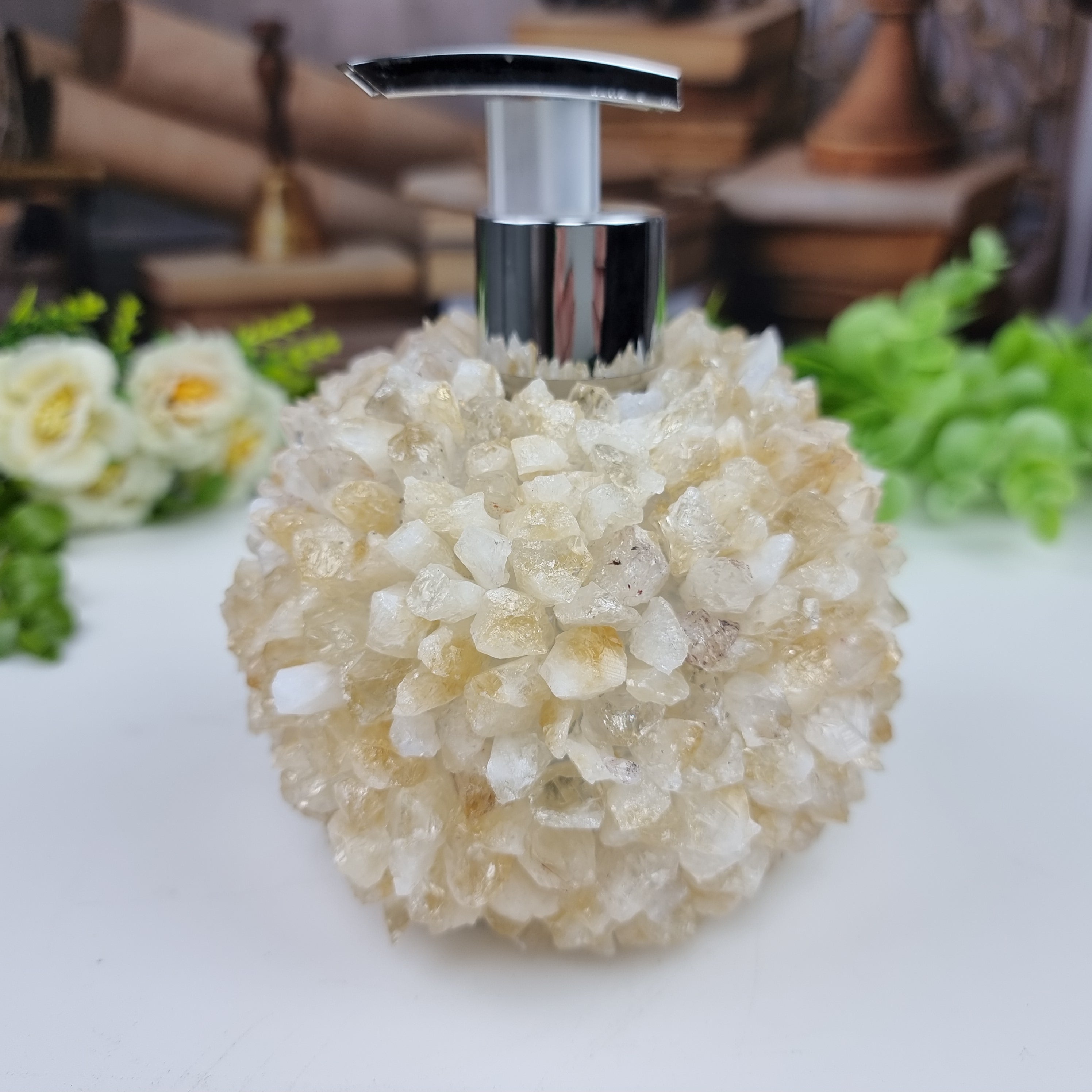 CITRINE Soap Dish | Height 15 cm | Gold and Silver Spout | Energy, Beauty, and Sophistication