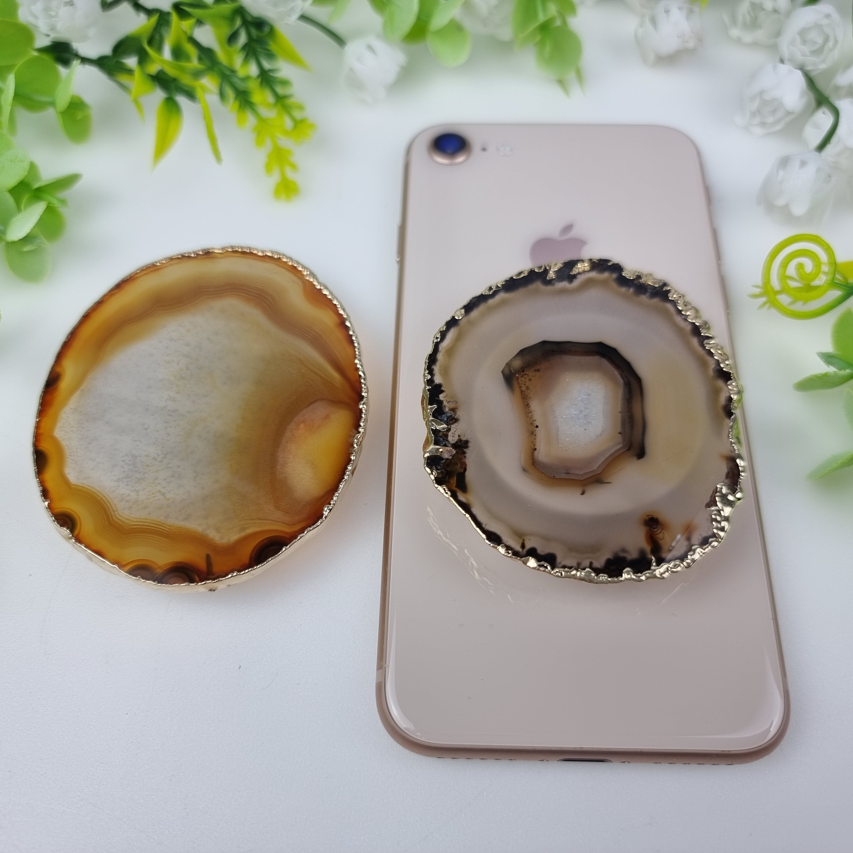 Agate Stone Holder for Cell Phone with gold plating, 5 to 8 cm - KIT of 10 pieces