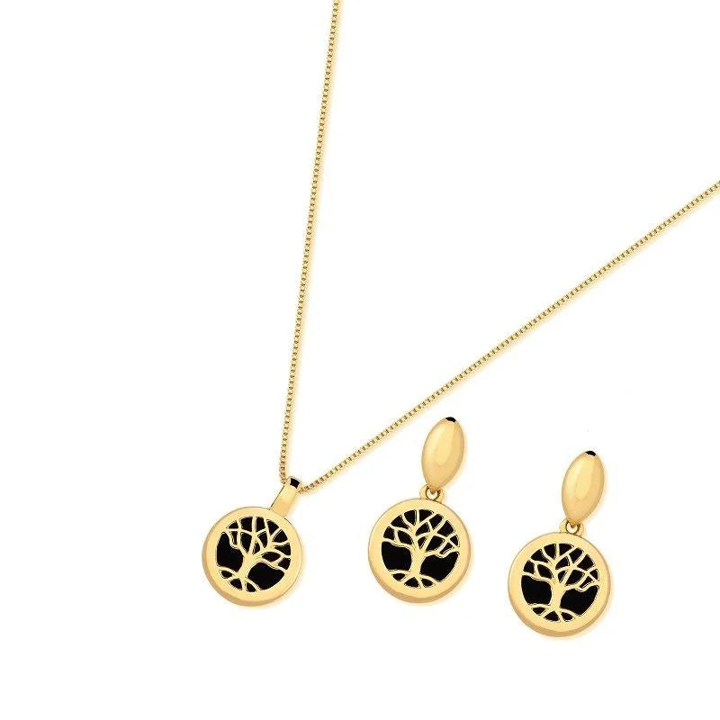 Conjunto Collar y Pendientes Bañados en Oro Árbol de la Vida