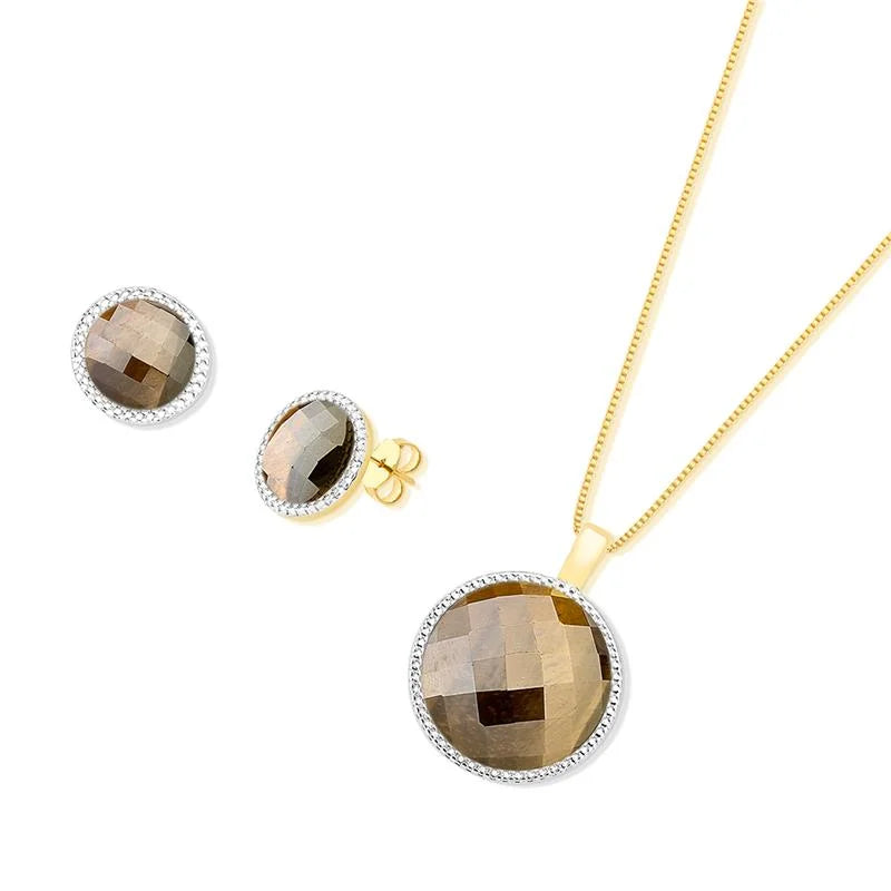 Gold and White Rhodium-Plated Earring and Necklace Set