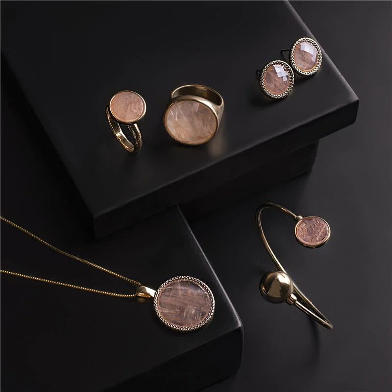 Gold and White Rhodium-Plated Earring and Necklace Set