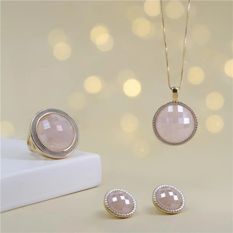 Gold and White Rhodium-Plated Earring and Necklace Set