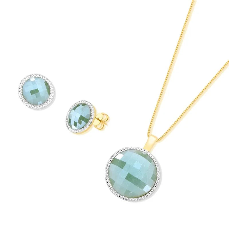 Gold and White Rhodium-Plated Earring and Necklace Set