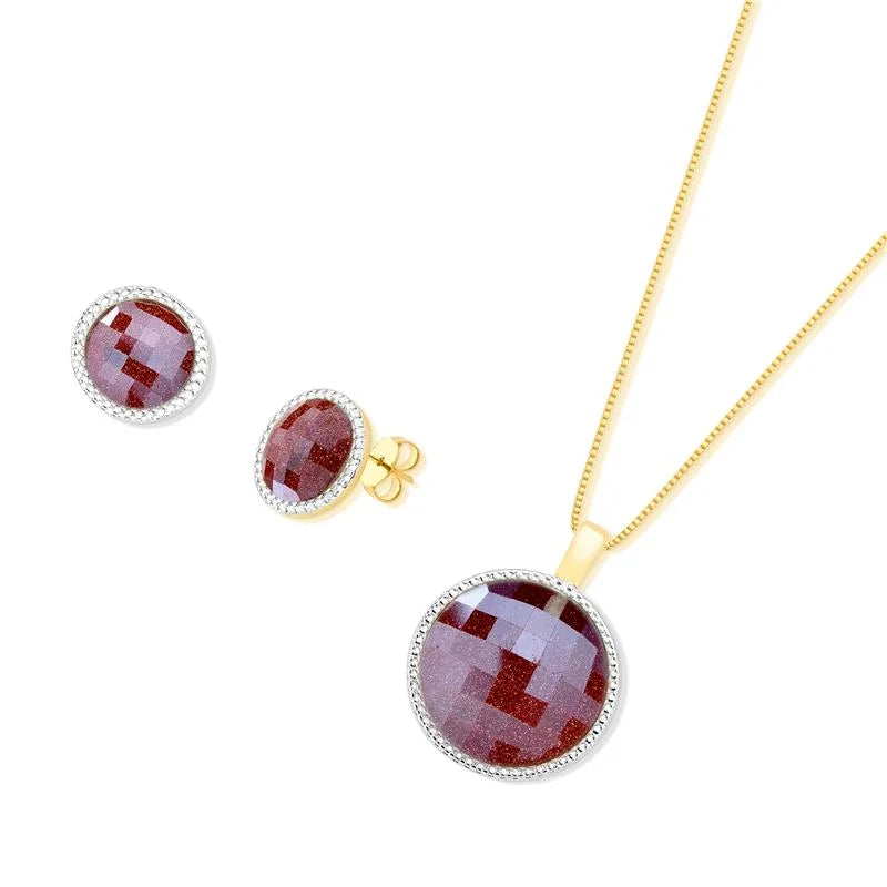 Gold and White Rhodium-Plated Earring and Necklace Set