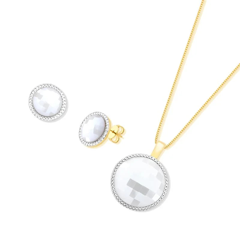 Gold and White Rhodium-Plated Earring and Necklace Set