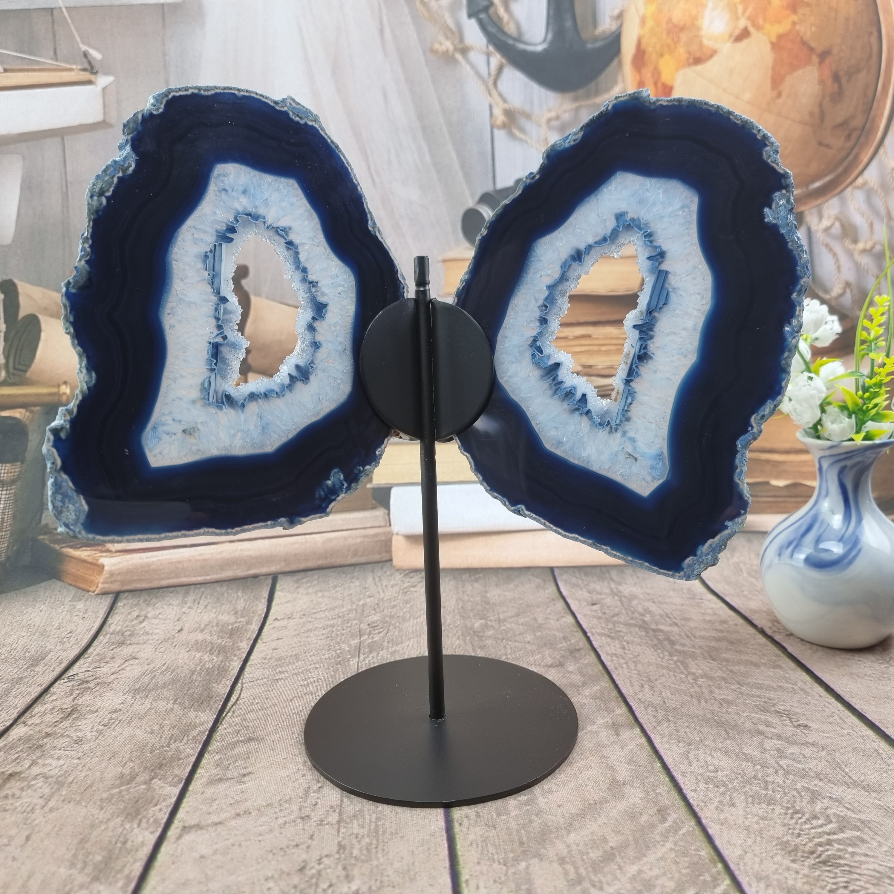 Special Natural Brazilian Agate "Butterfly Wings", Metal Stand, 15.7" Tall #by brcrystals