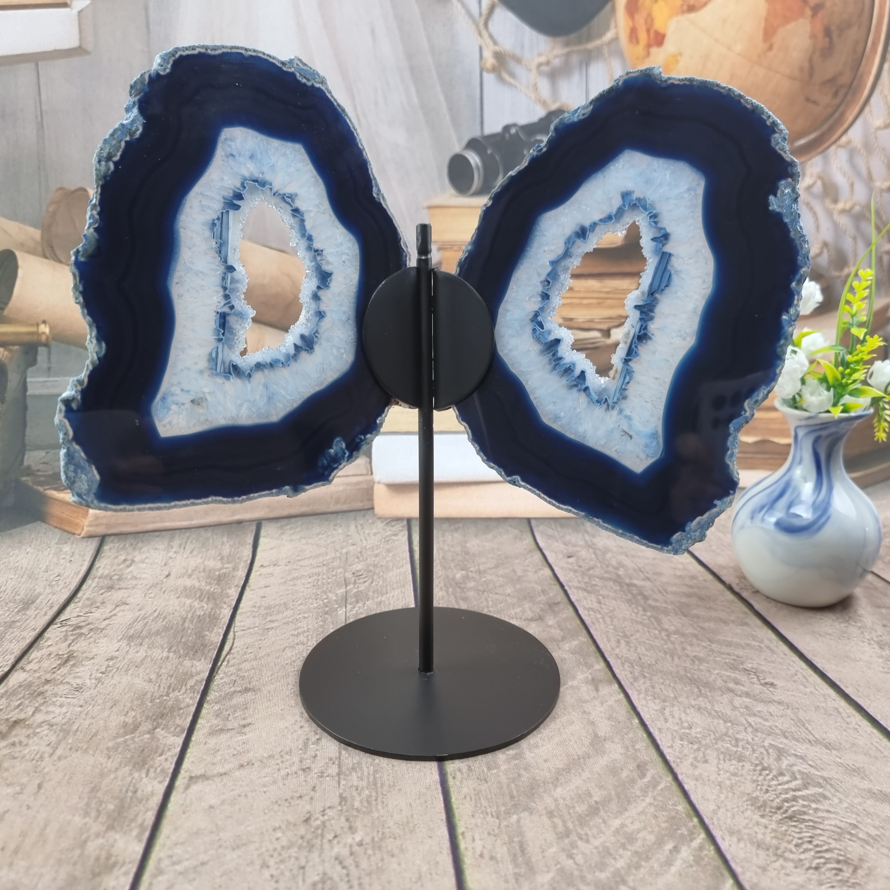 Special Natural Brazilian Agate "Butterfly Wings", Metal Stand, 15.7" Tall #by brcrystals