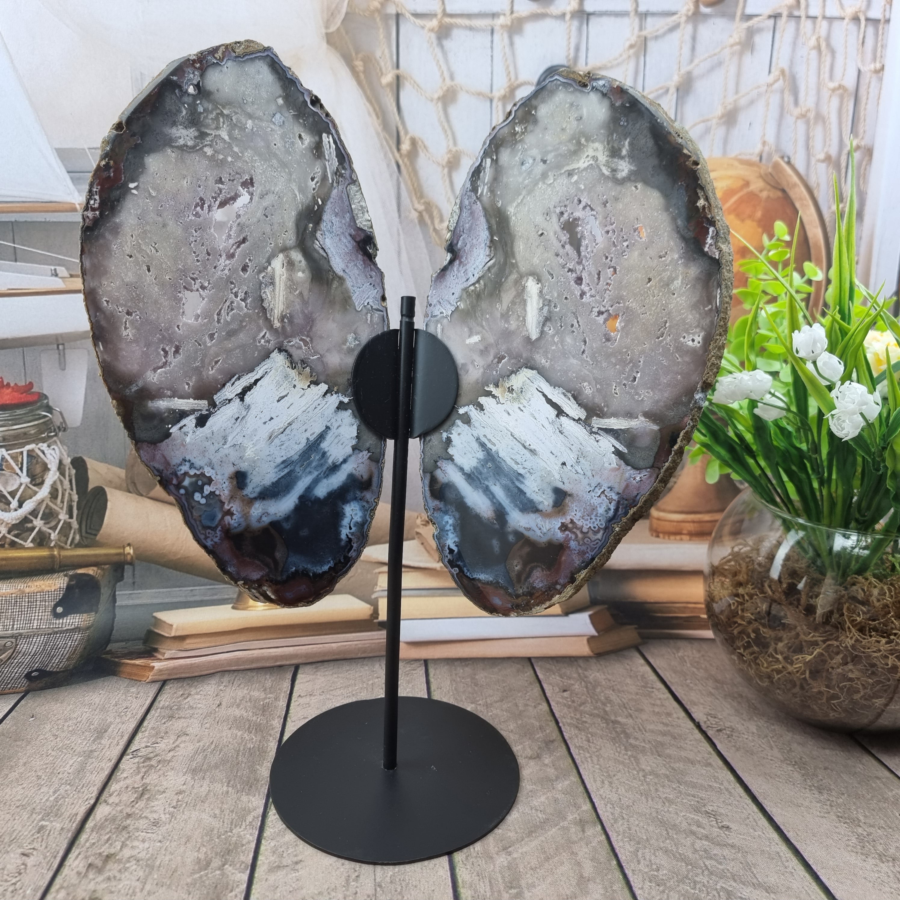 Special Natural Brazilian Agate "Butterfly Wings", Metal Stand, 15.7" Tall #by brcrystals