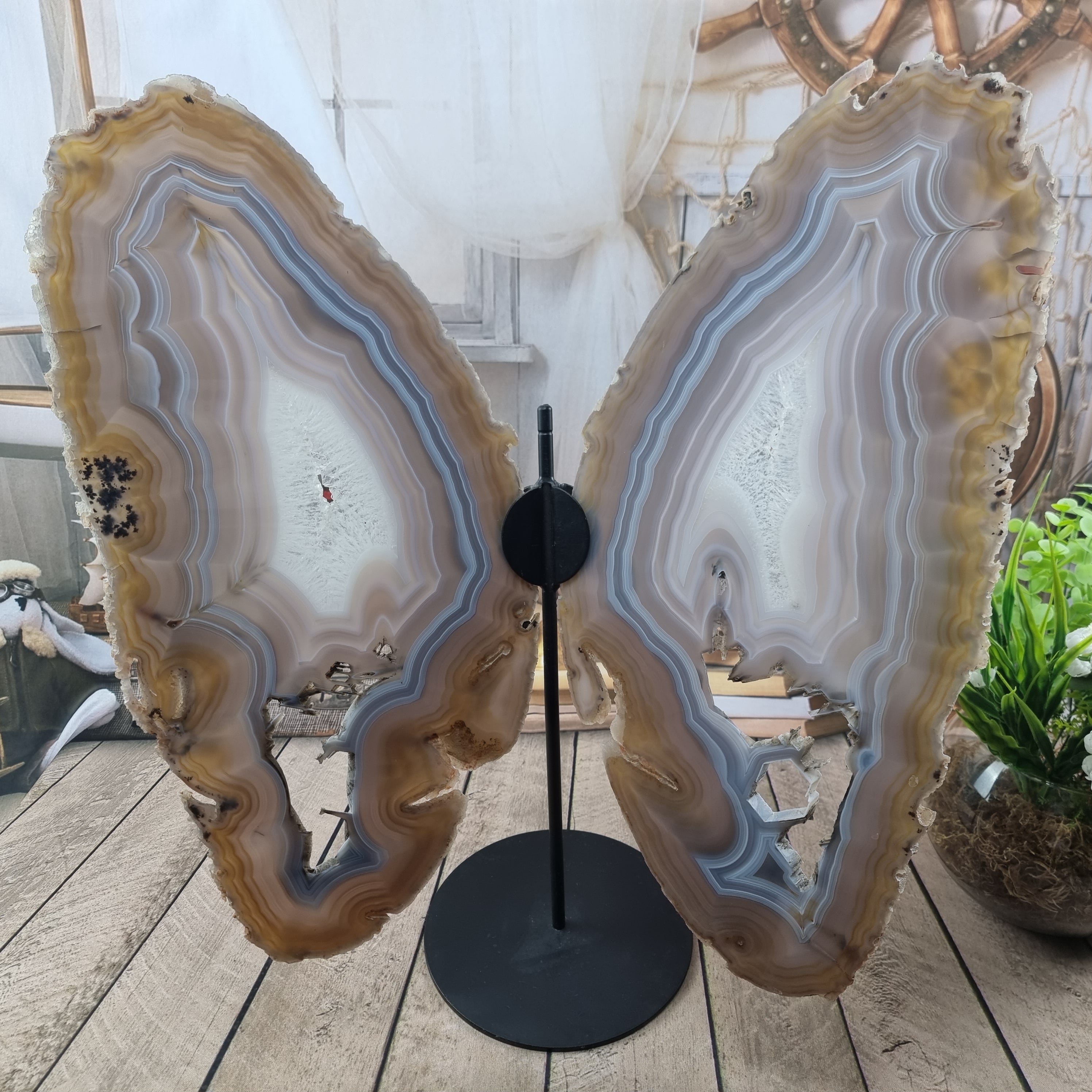 Special Natural Brazilian Agate "Butterfly Wings", Metal Stand, 15.7" Tall #by brcrystals