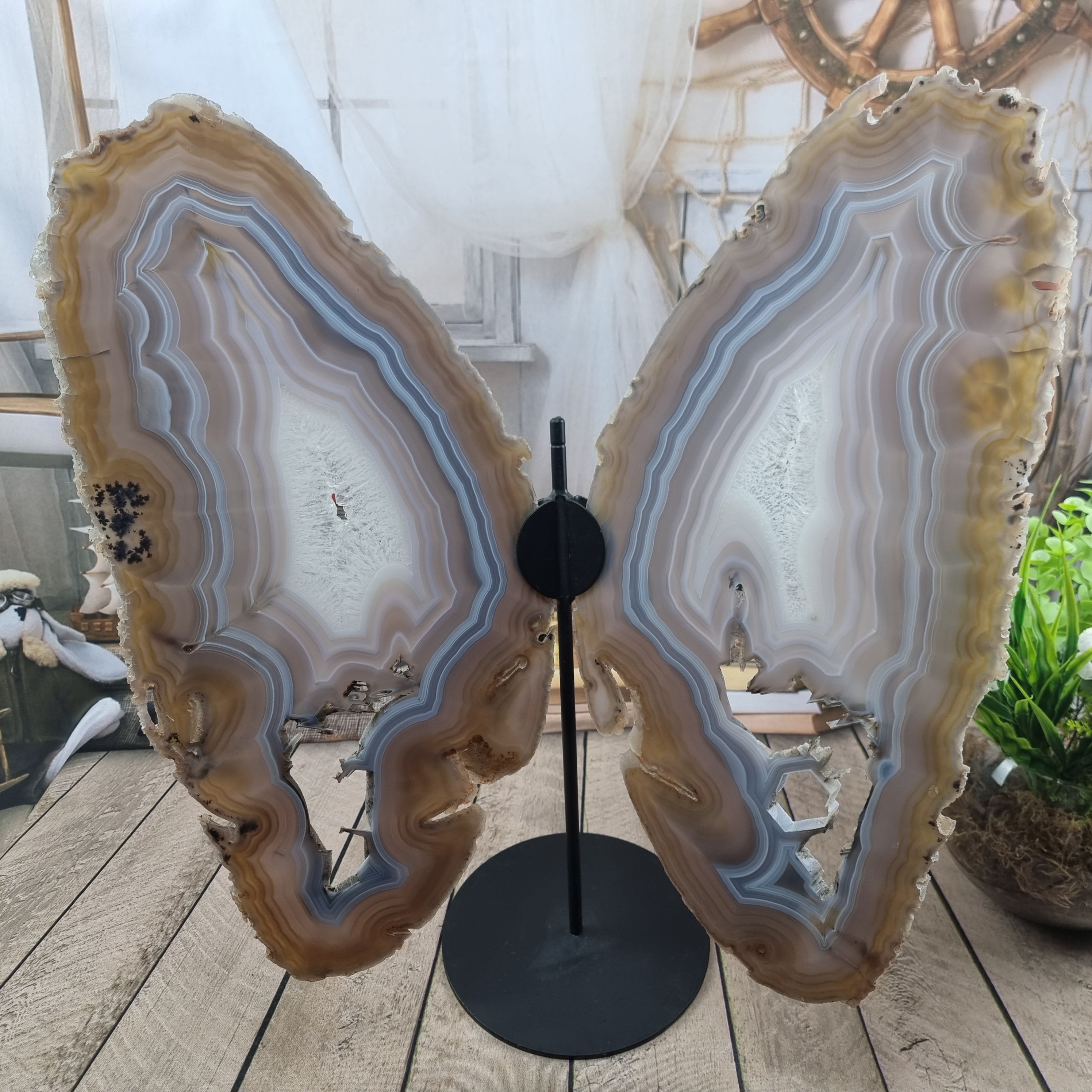 Special Natural Brazilian Agate "Butterfly Wings", Metal Stand, 15.7" Tall #by brcrystals