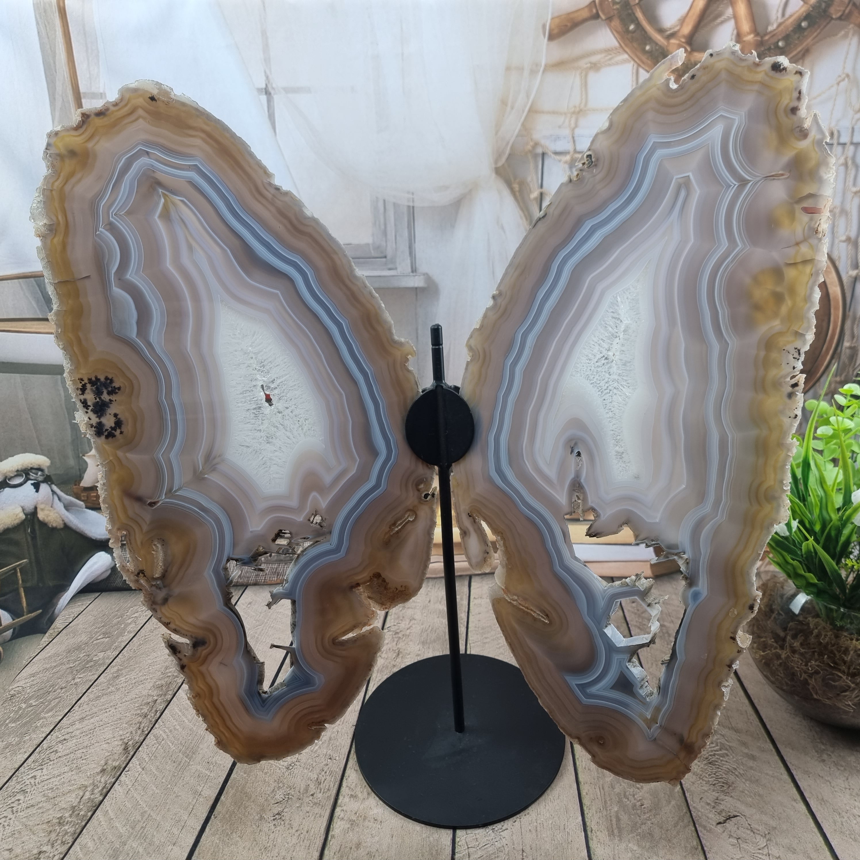 Special Natural Brazilian Agate "Butterfly Wings", Metal Stand, 15.7" Tall #by brcrystals