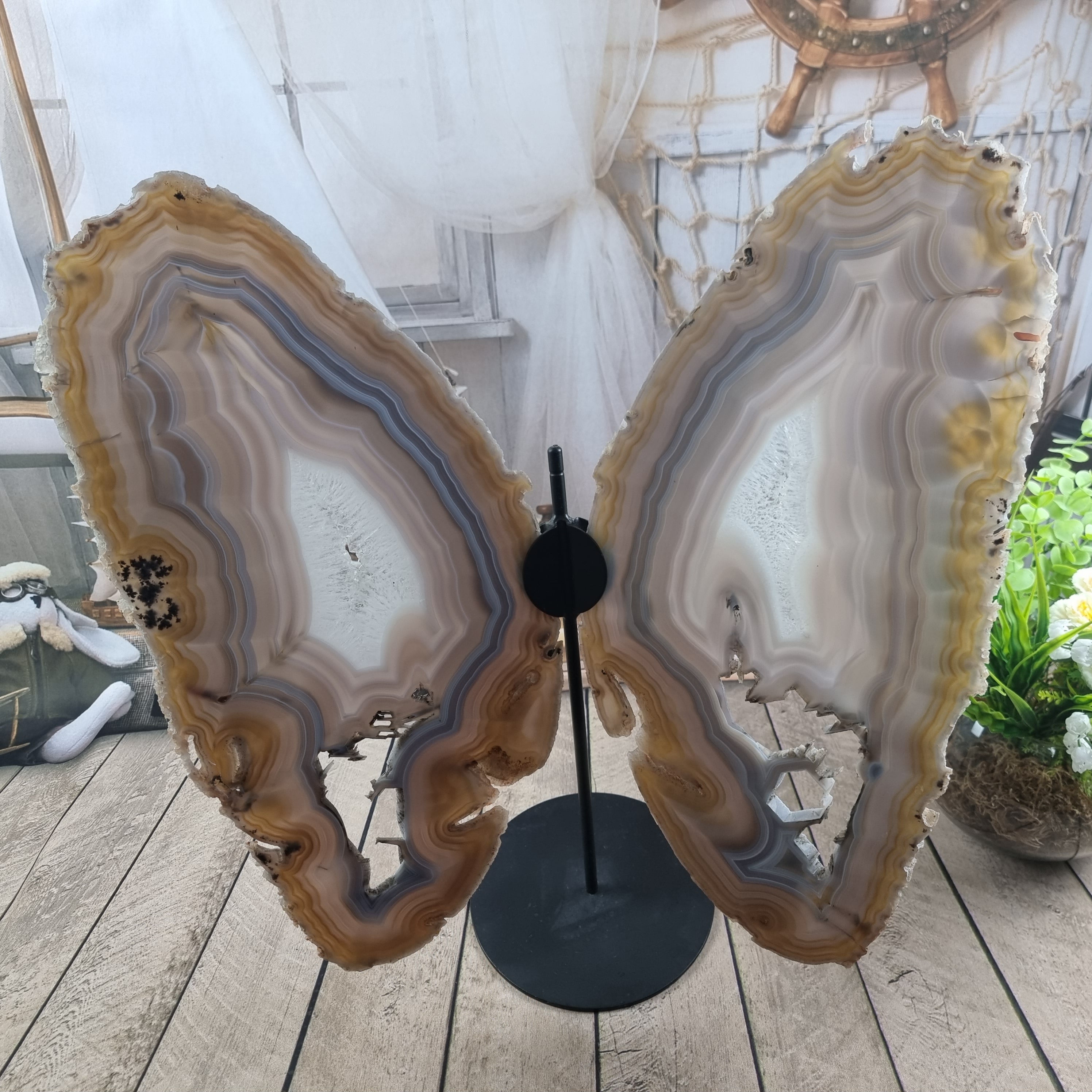 Special Natural Brazilian Agate "Butterfly Wings", Metal Stand, 15.7" Tall #by brcrystals