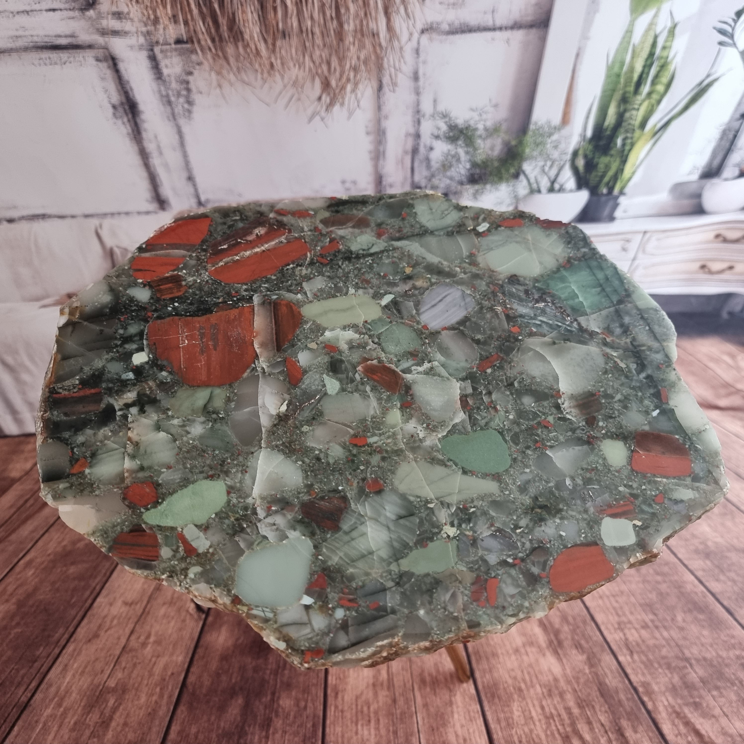 Bloodstone Crystal Side Table | Black Tripod Base | 60 cm Height - BR Crystals Handmade Piece