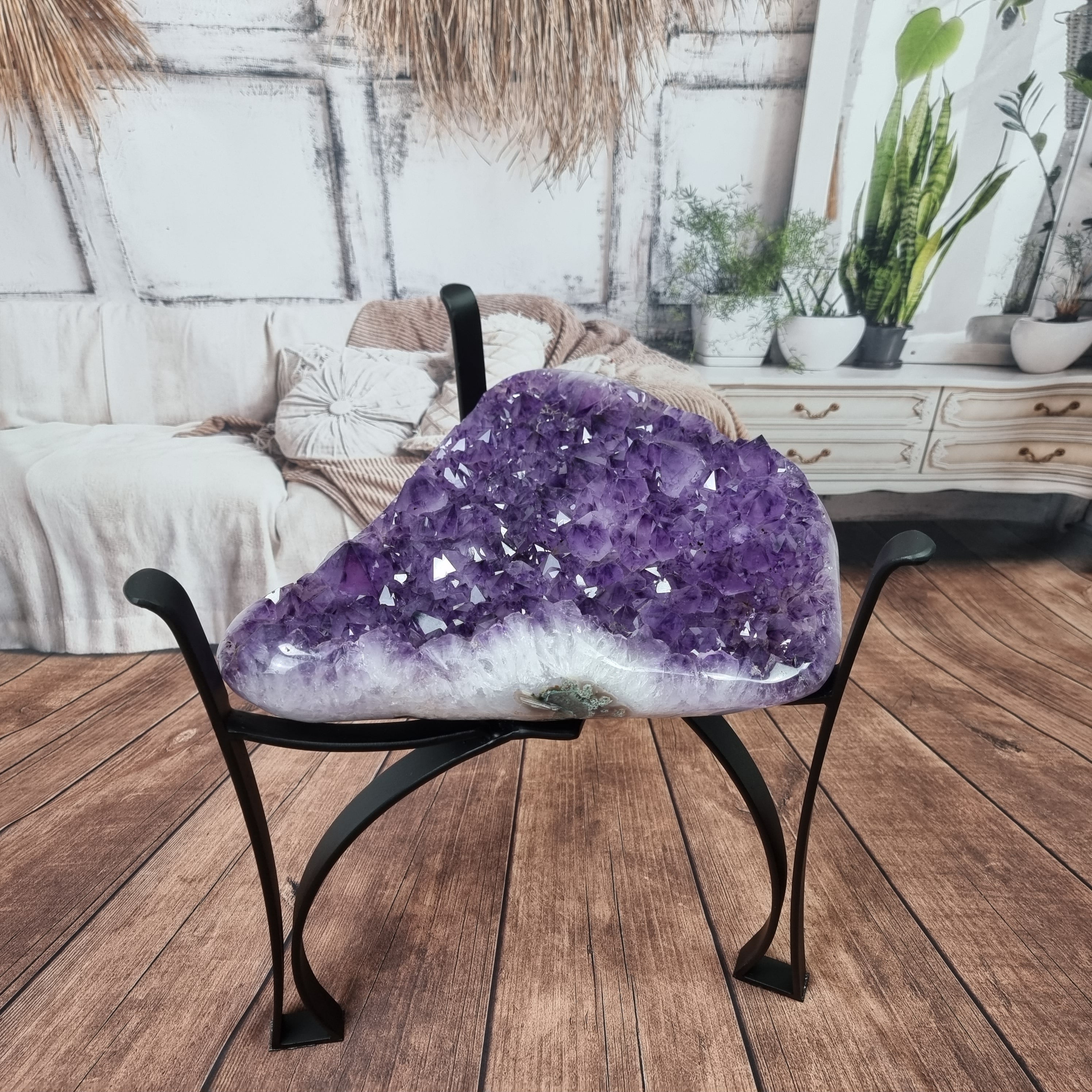 Rough Amethyst Druze Table - Amethyst Coffee Table with Iron Base | 45 cm Height | Excellent Quality with Refinement