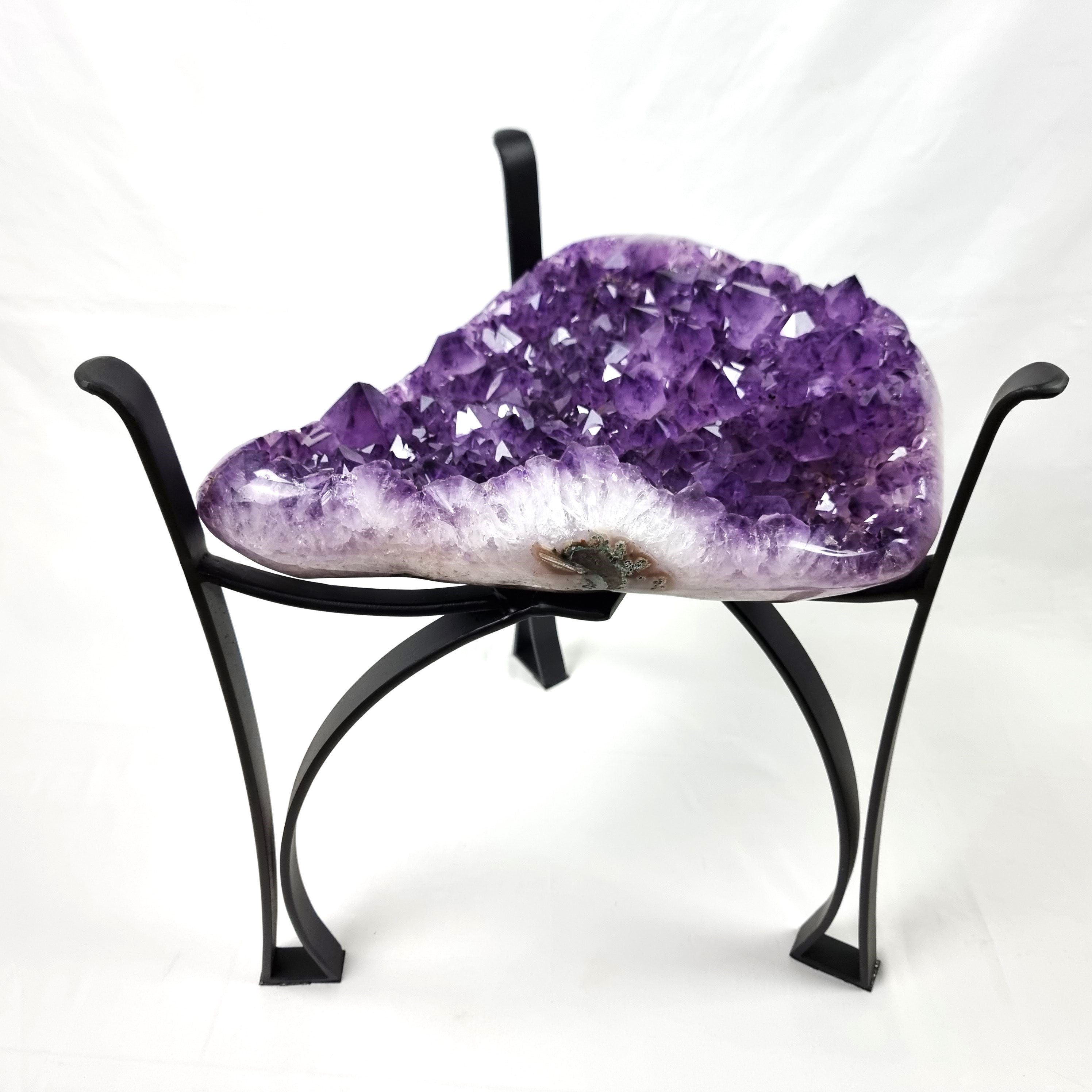 Amethyst Geode Side Table with Metal Legs - Purple Crystal Table