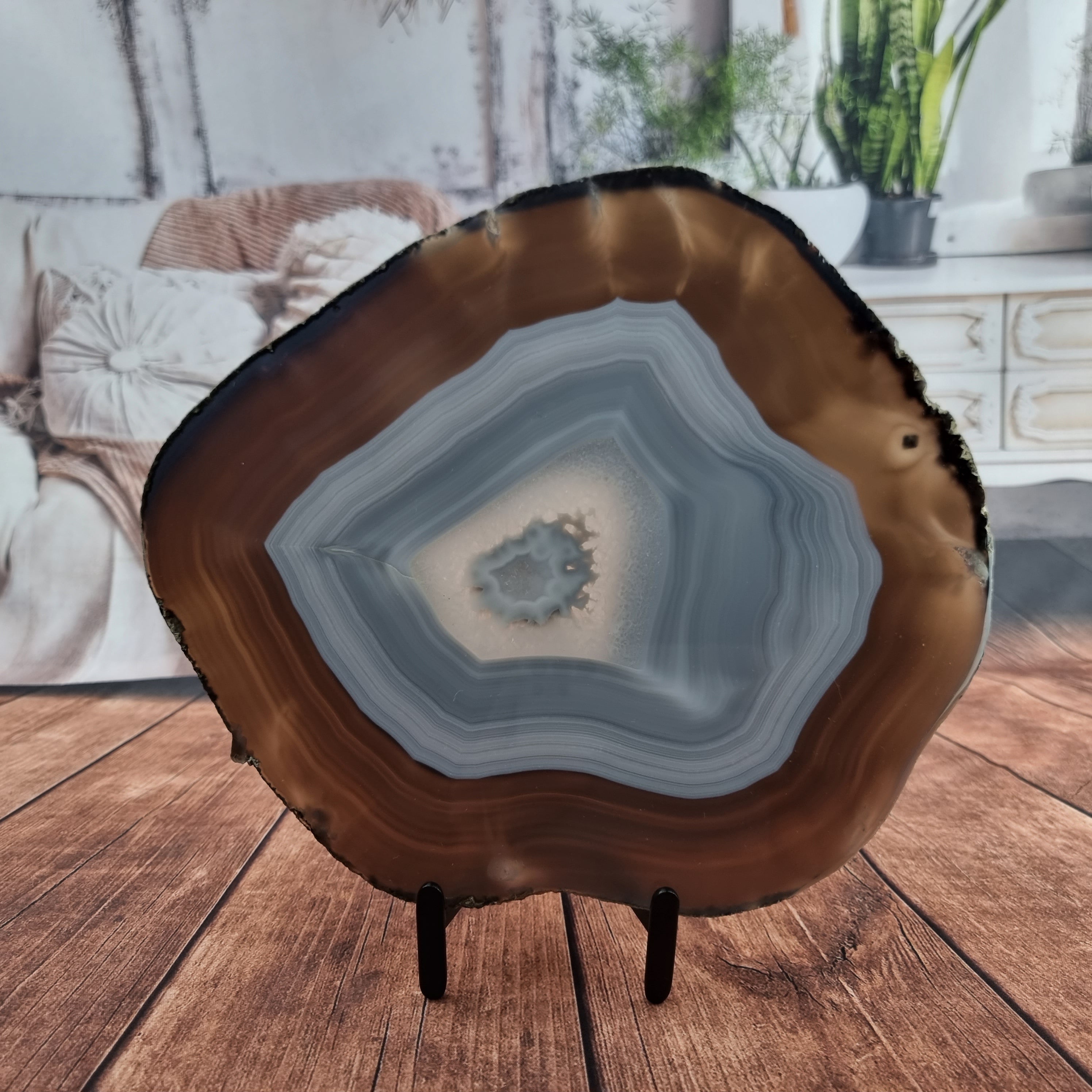 Placa de Ágata SÚPER ESPECIAL | Base de Hierro Negra | Altura 28 cm, 1 Unidad | Pieza Artesanal BR Crystals