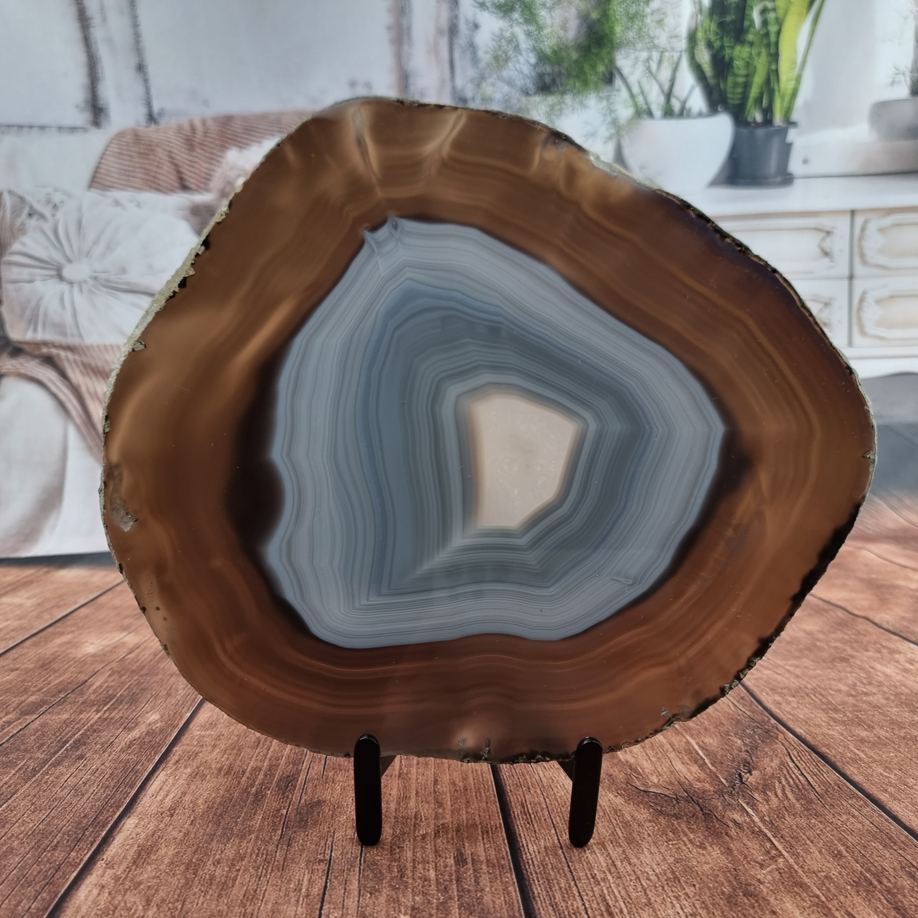 Placa de Ágata SÚPER ESPECIAL | Base de Hierro Negra | Altura 28 cm, 1 Unidad | Pieza Artesanal BR Crystals