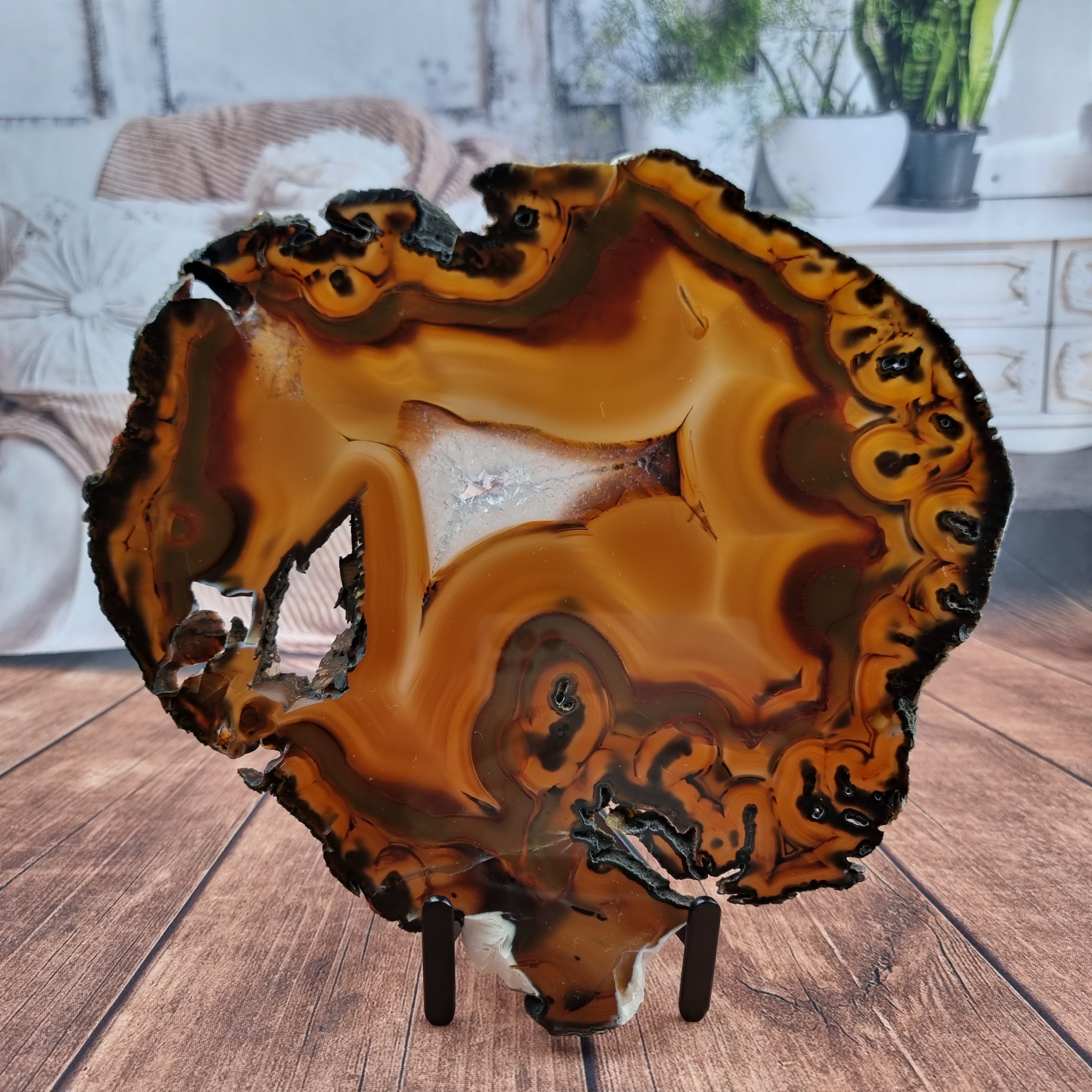 Placa de Ágata SÚPER ESPECIAL | Base de Hierro Negro | Altura 25 cm, 1 Unidad | Pieza Artesanal BR Crystals