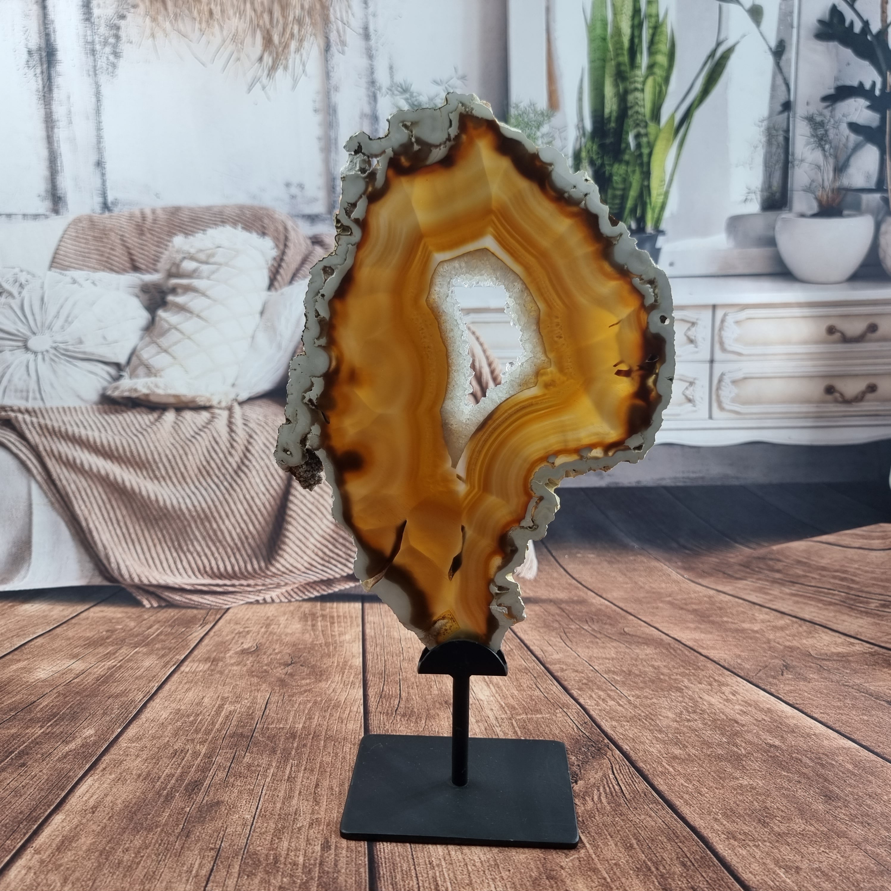 SUPER SPECIAL Agate Slab | Black Iron Base | 33 cm Height, 1 Unit | BR Crystals Handmade Piece
