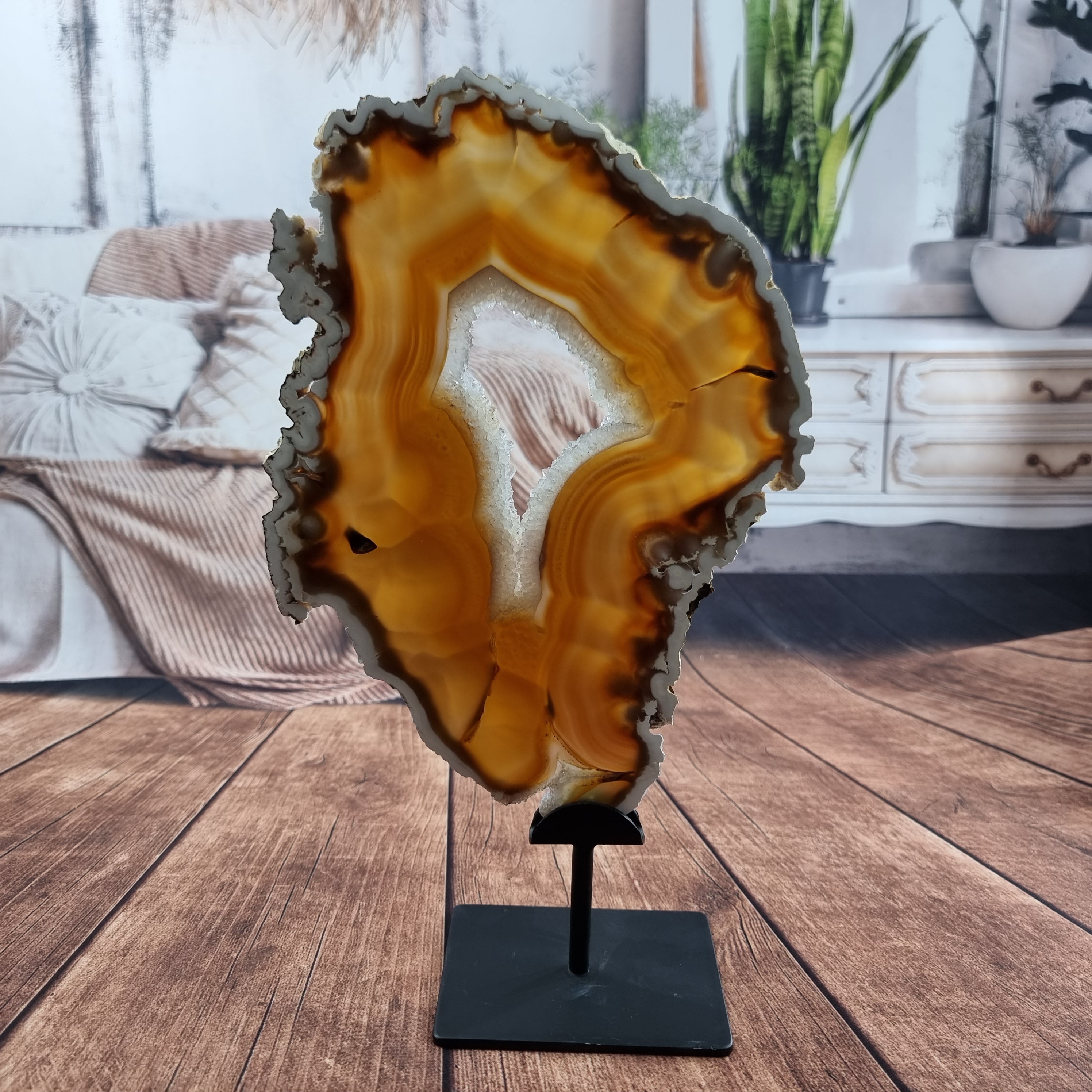 SUPER SPECIAL Agate Slab | Black Iron Base | 33 cm Height, 1 Unit | BR Crystals Handmade Piece