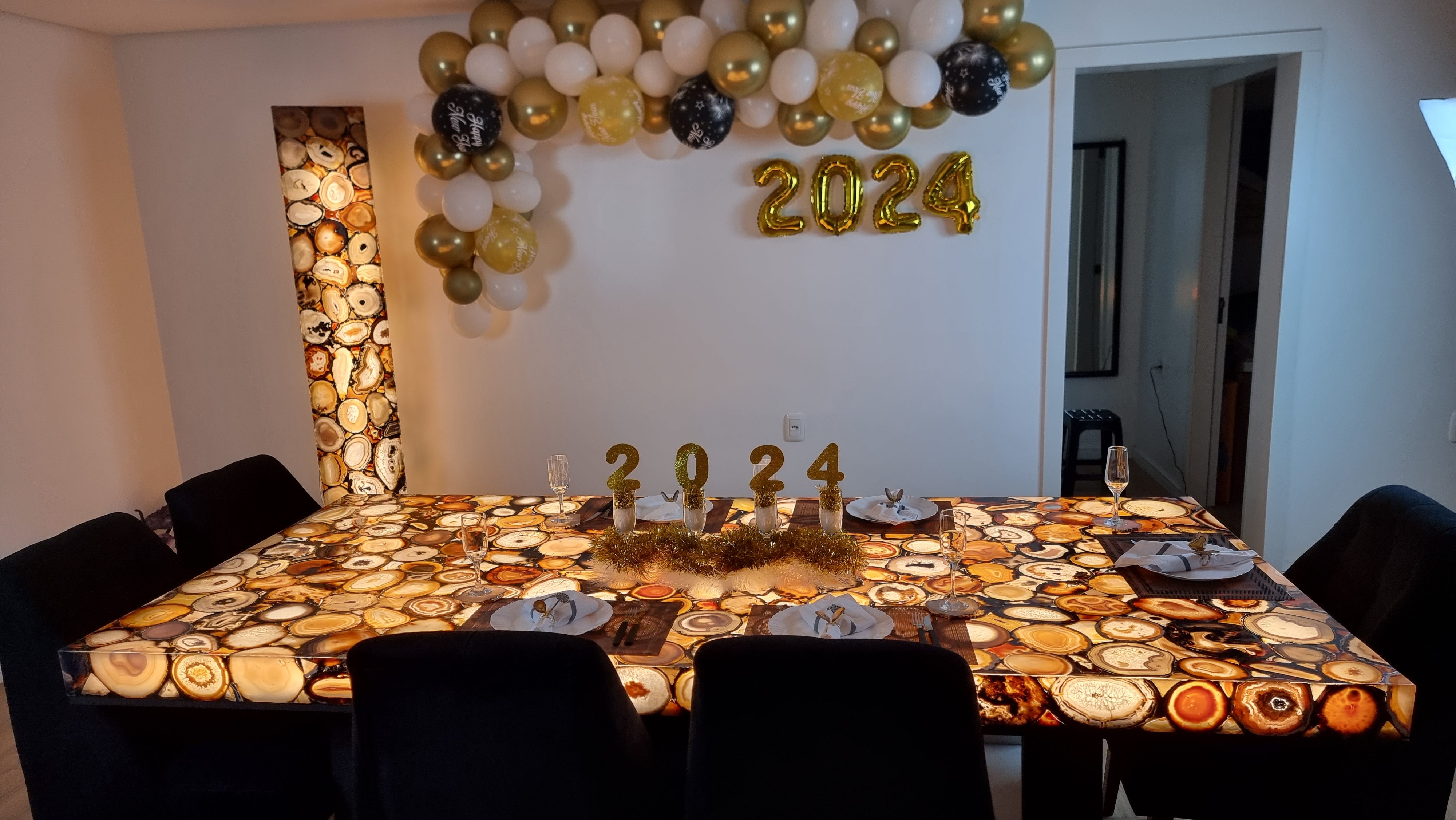 Mesa de Comedor en Ágatas de Resina con Iluminación LED 2,50m x 1,10m Calidad Extra