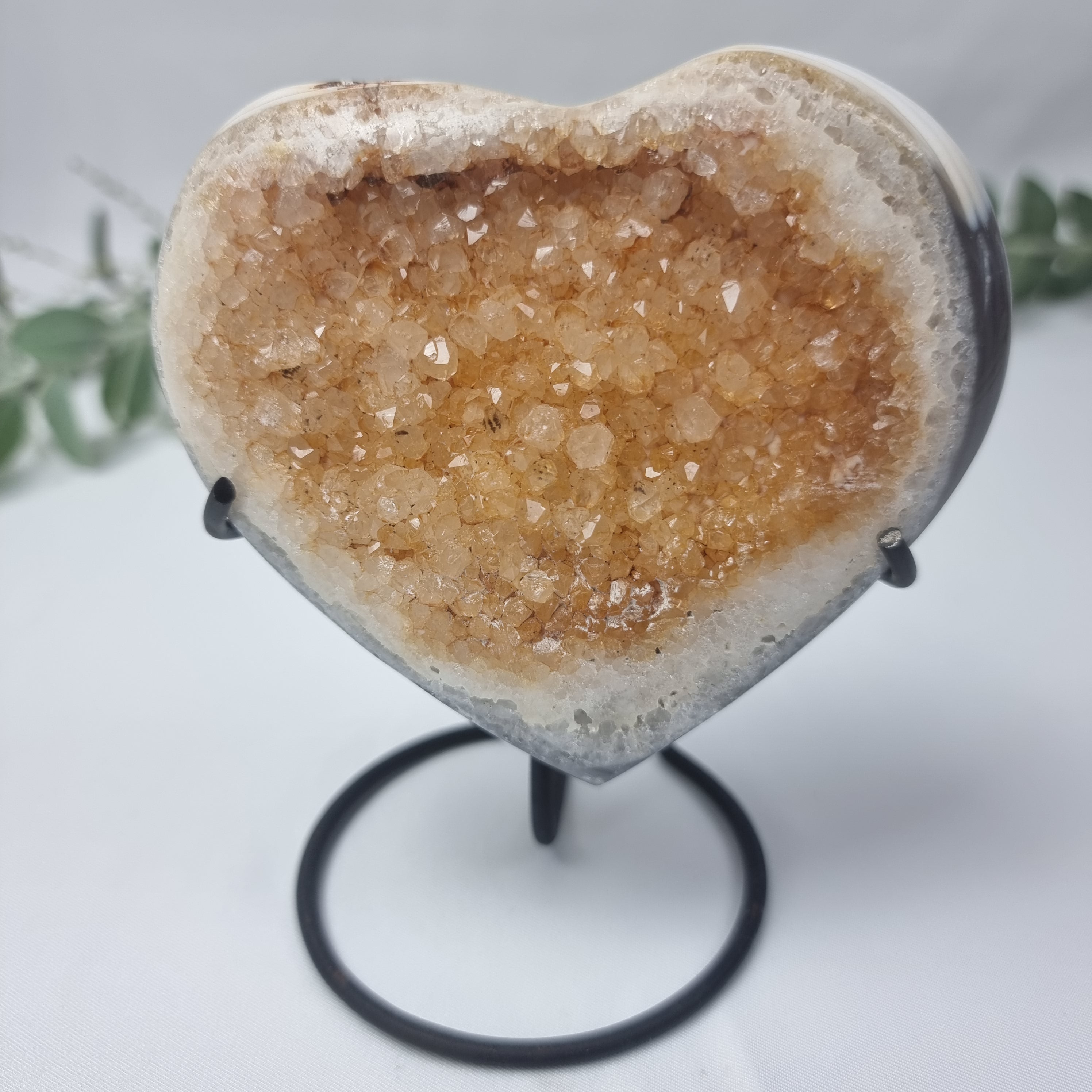 Citrine Heart Geode, Extra Quality, metal stand, 1.00 lbs & 4.33" Tall #by Brcrystals