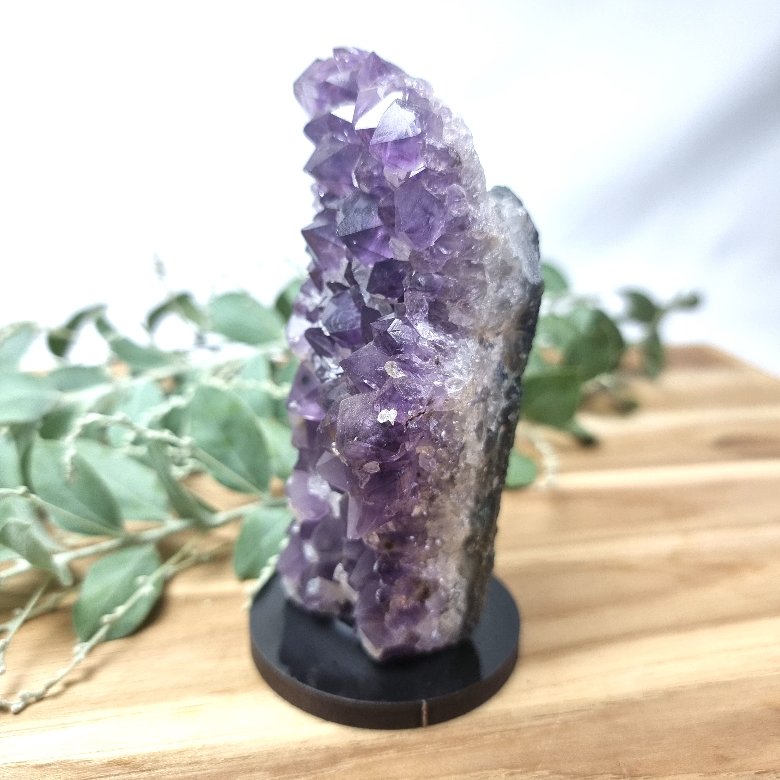 Amethyst Druzy on Wooden Stand - Amethyst Cluster on Stand - Purple Amethyst Geode