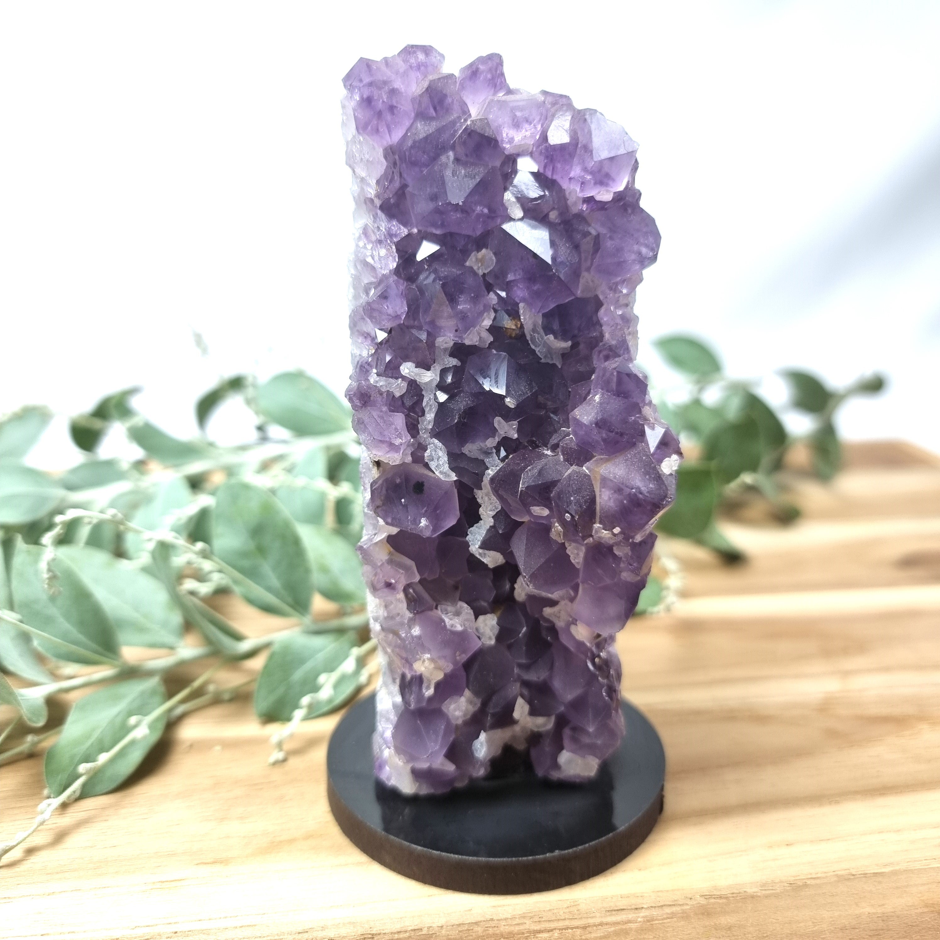 Amethyst Druzy on Wooden Stand - Amethyst Cluster on Stand - Purple Amethyst Geode