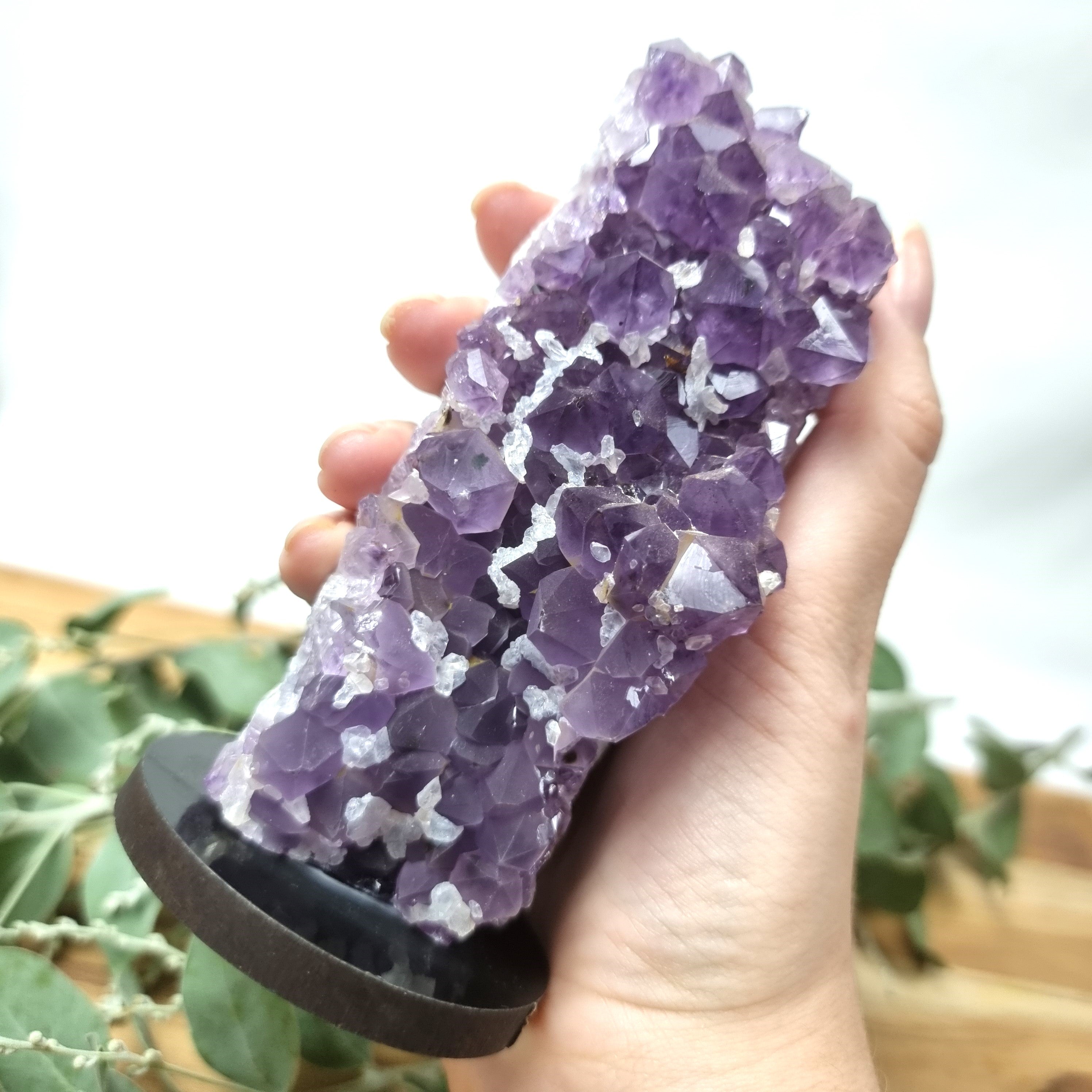 Amethyst Druzy on Wooden Stand - Amethyst Cluster on Stand - Purple Amethyst Geode  mod2