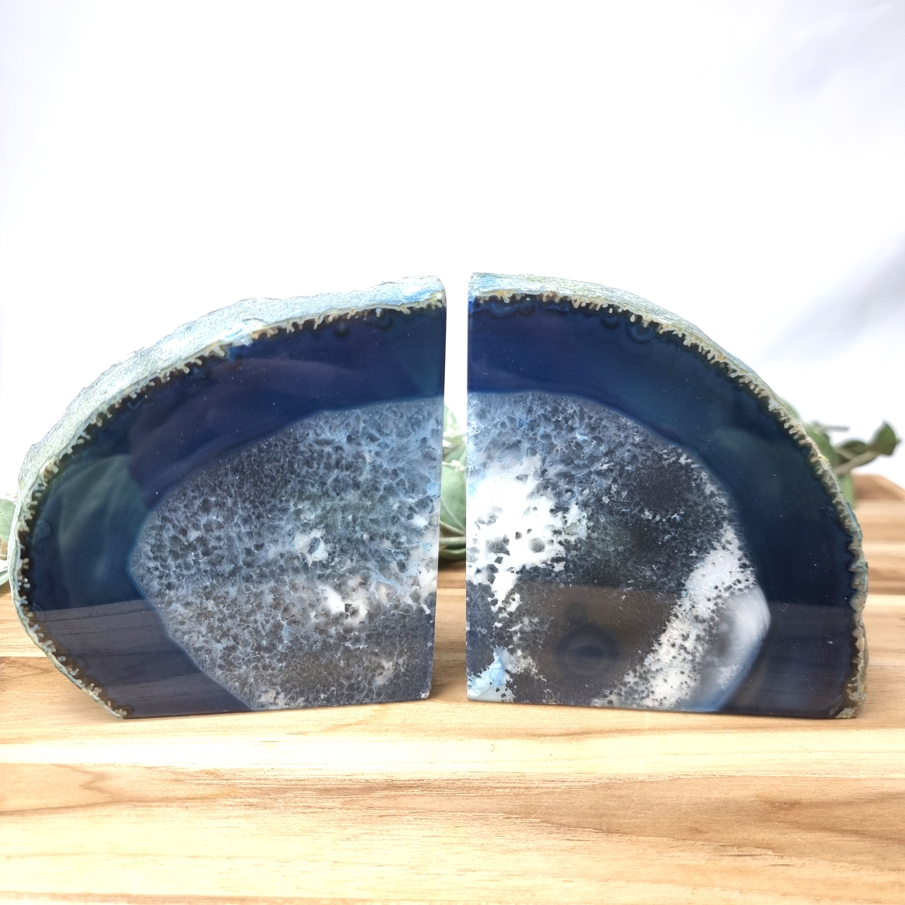 Agate Book End - Blue Dyed Half Geode Druzy - Stone Bookend set of 2