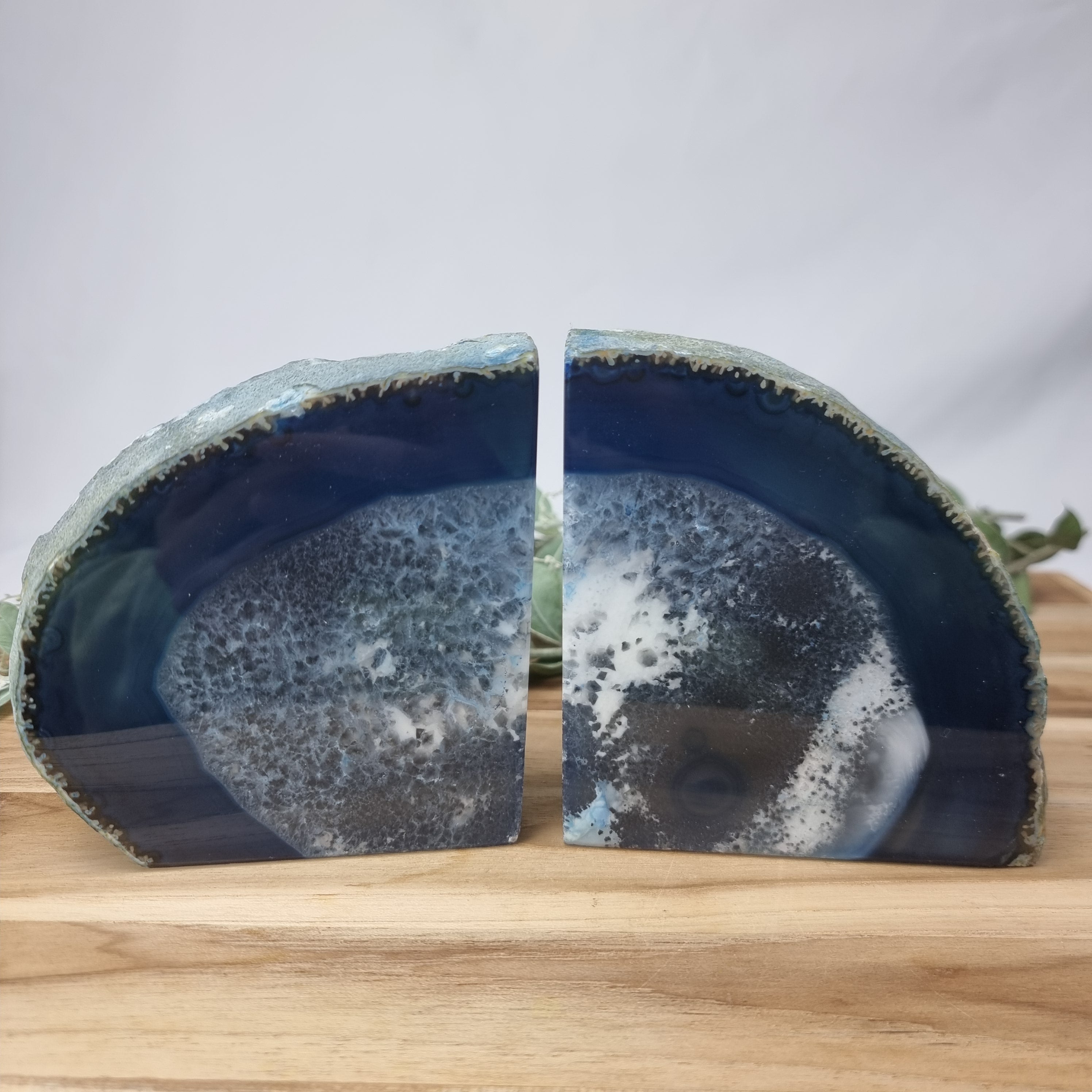 Agate Book End - Blue Dyed Half Geode Druzy - Stone Bookend set of 2