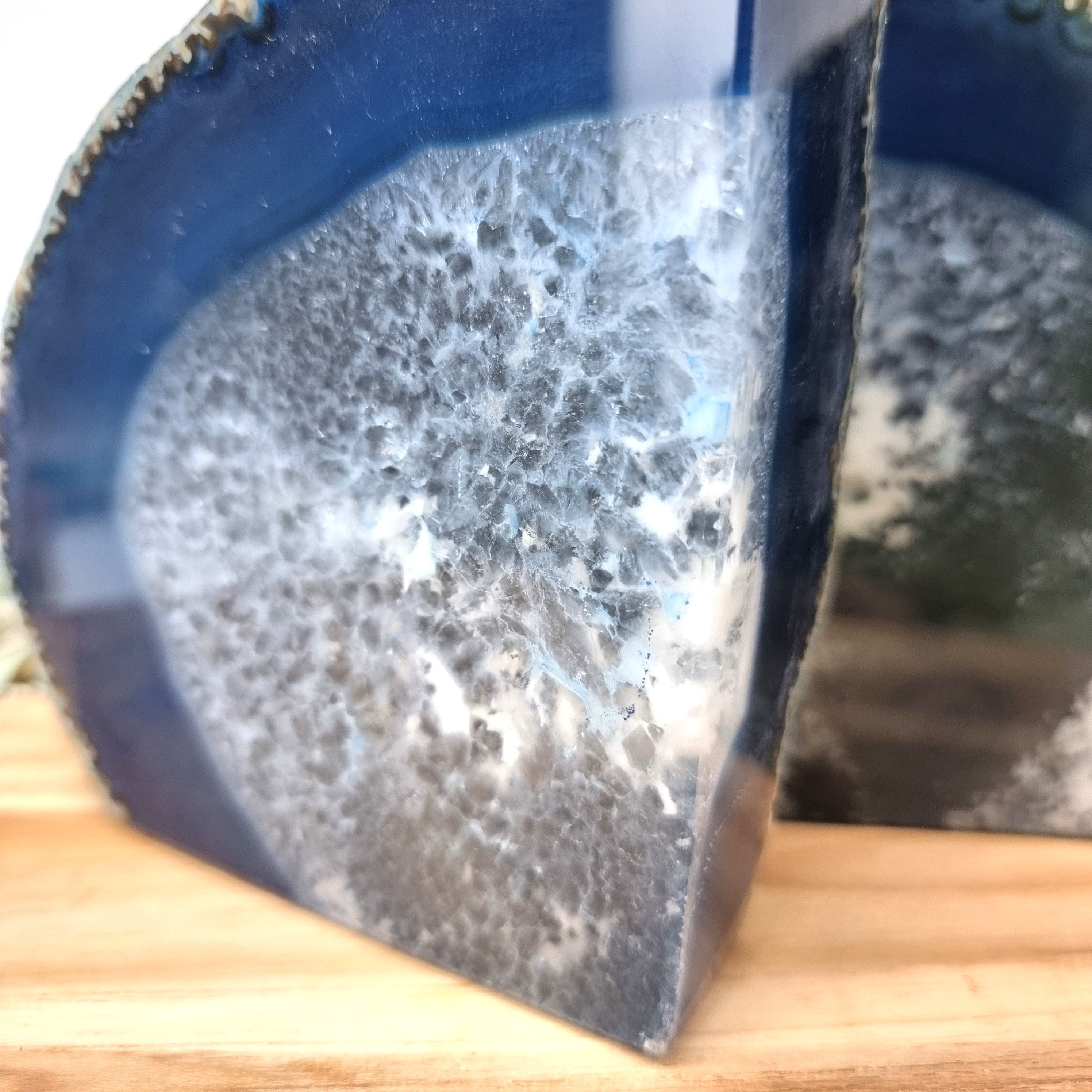 Agate Book End - Blue Dyed Half Geode Druzy - Stone Bookend set of 2