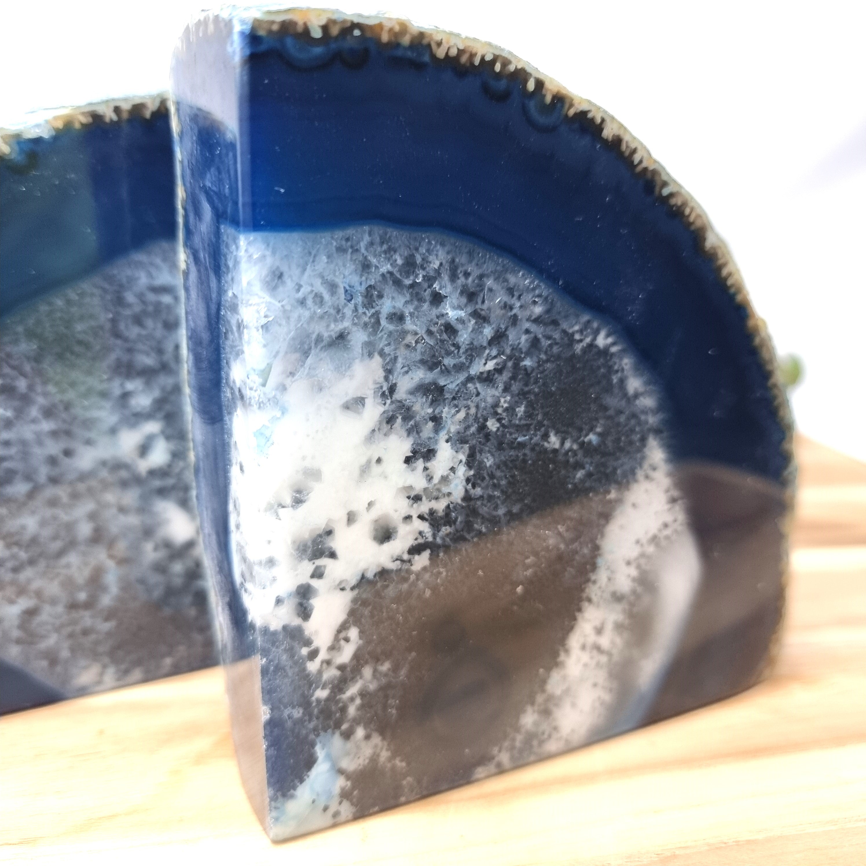 Agate Book End - Blue Dyed Half Geode Druzy - Stone Bookend set of 2