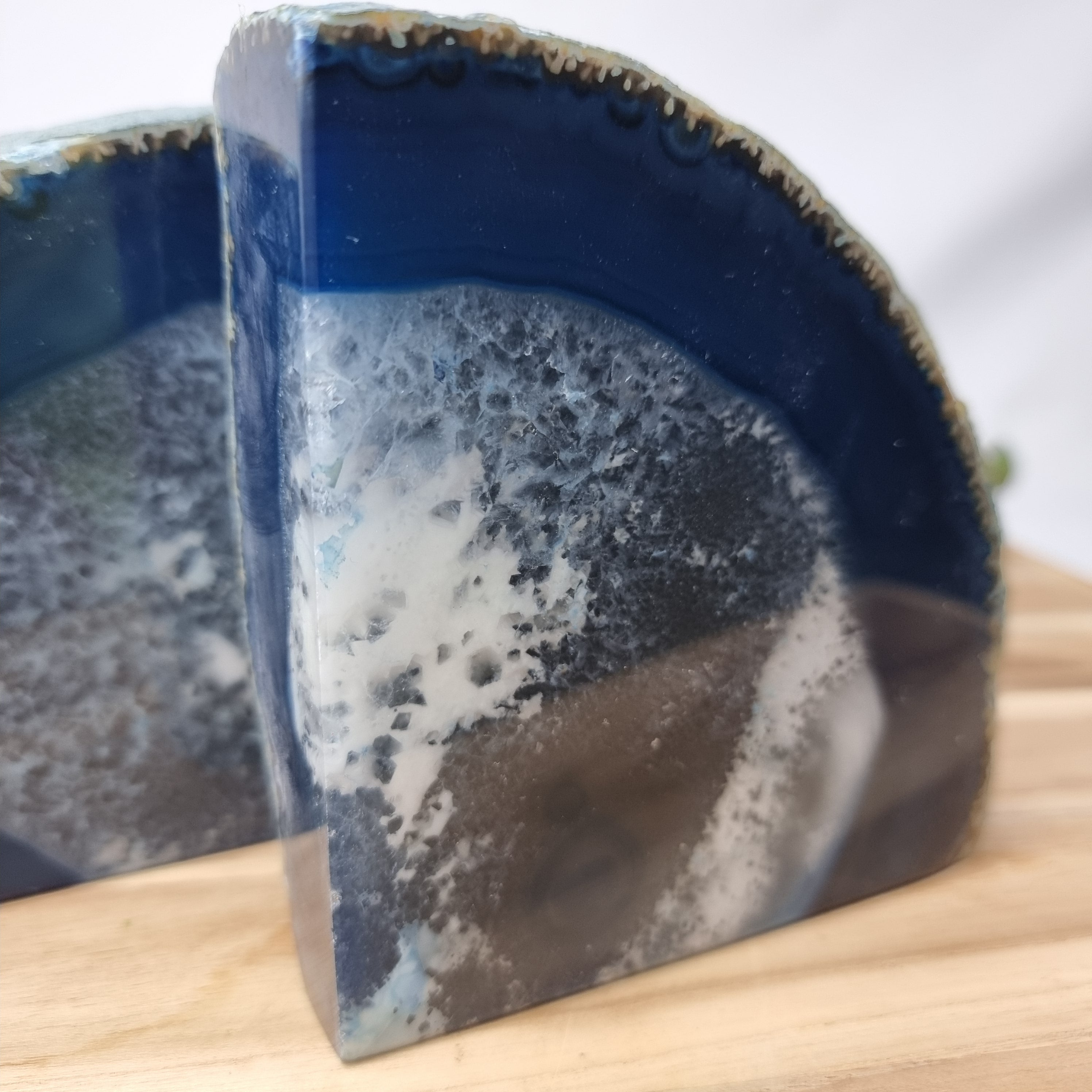 Agate Book End - Blue Dyed Half Geode Druzy - Stone Bookend set of 2