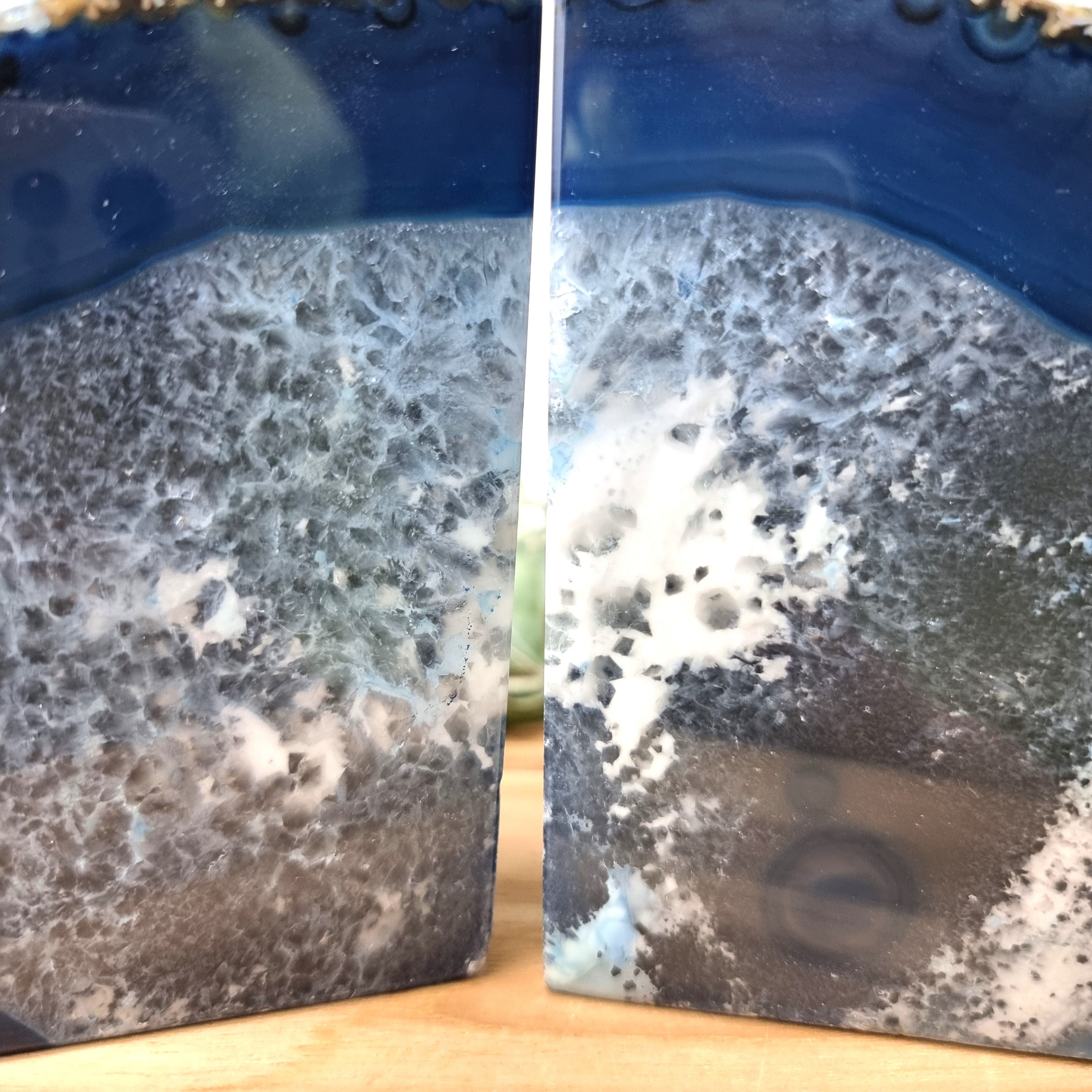 Agate Book End - Blue Dyed Half Geode Druzy - Stone Bookend set of 2