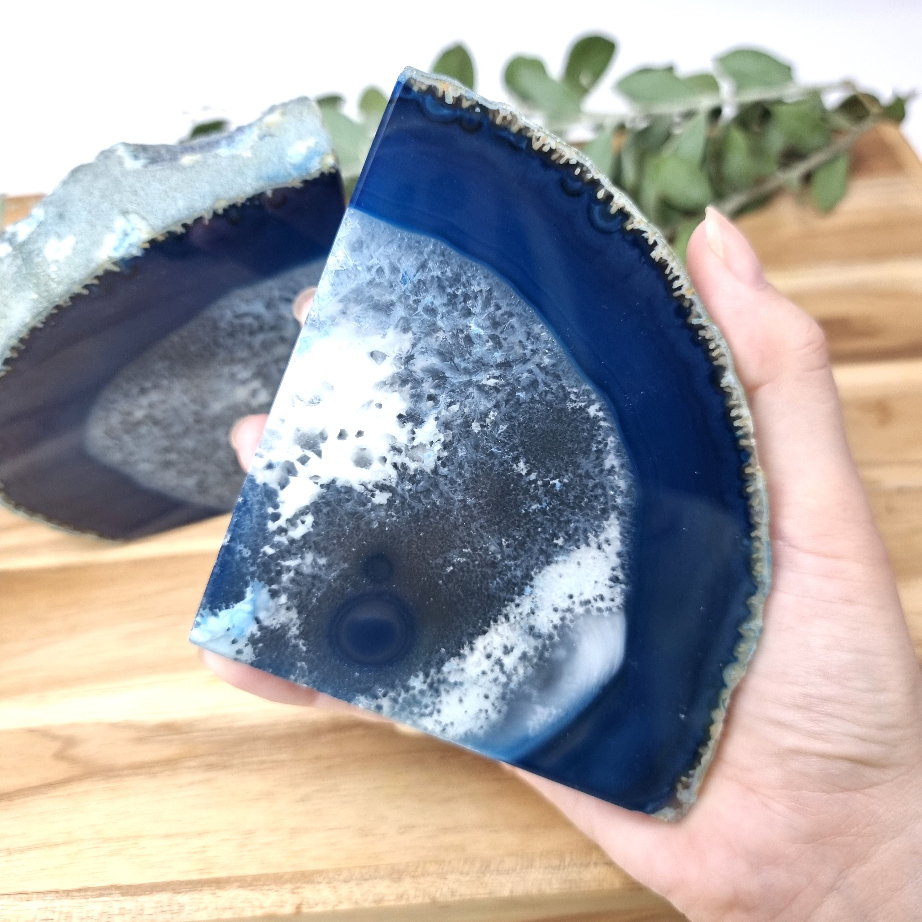 Agate Book End - Blue Dyed Half Geode Druzy - Stone Bookend set of 2