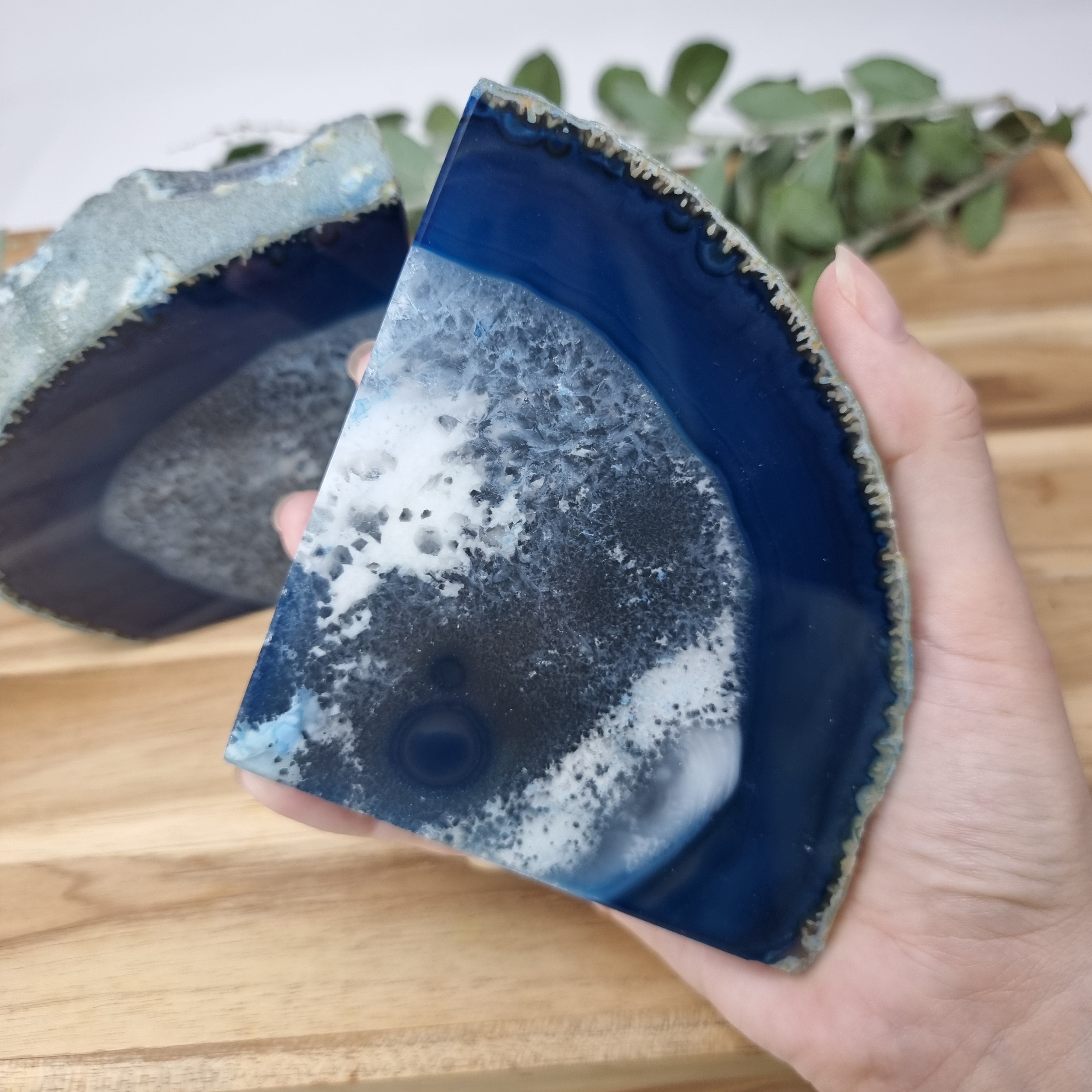 Agate Book End - Blue Dyed Half Geode Druzy - Stone Bookend set of 2