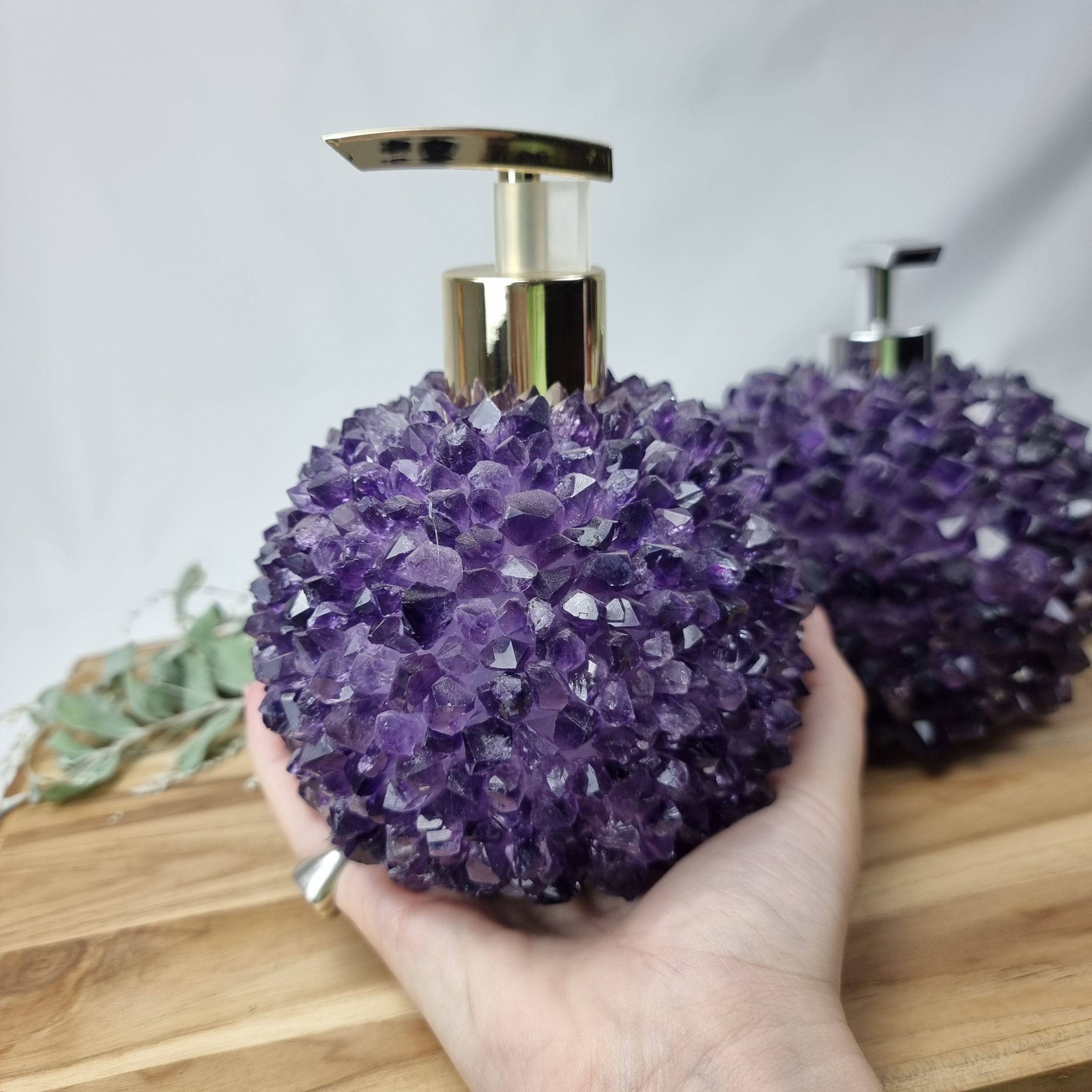 Amethyst Soap Dispenser - Height 15 cm - available in Gold and Silver Pump