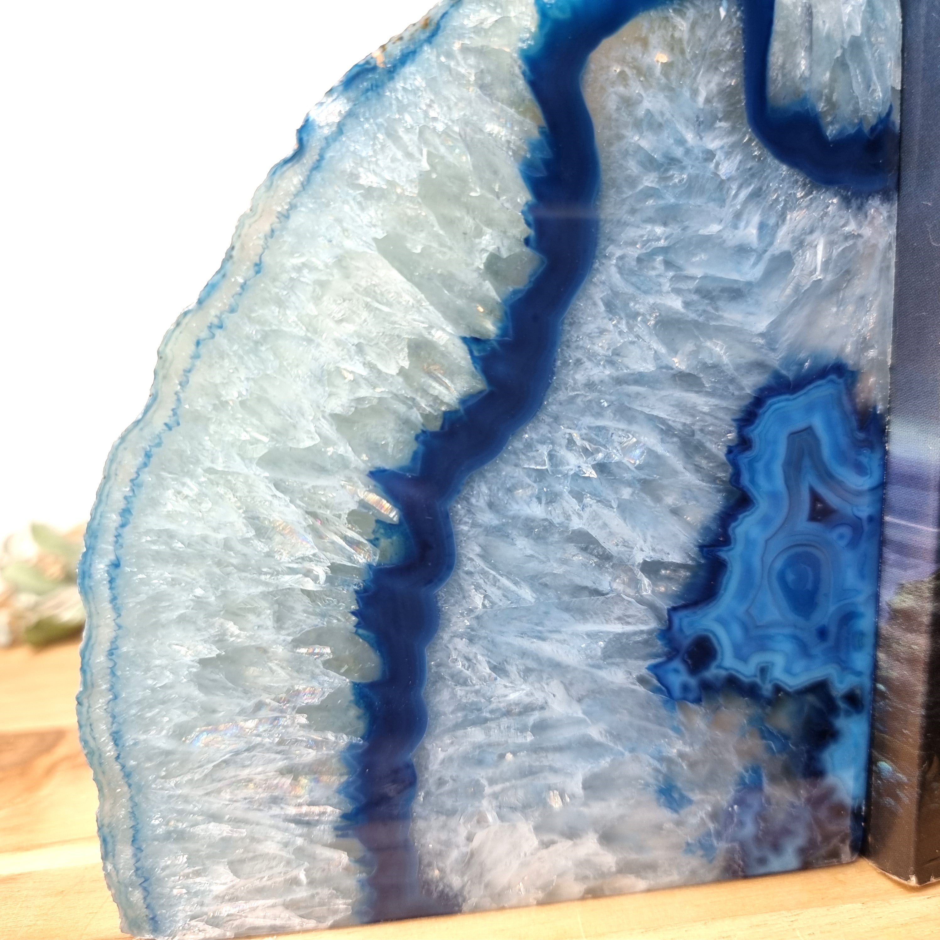 Agate Book End - Blue Dyed Half Geode Druzy - Stone Bookend set of 2