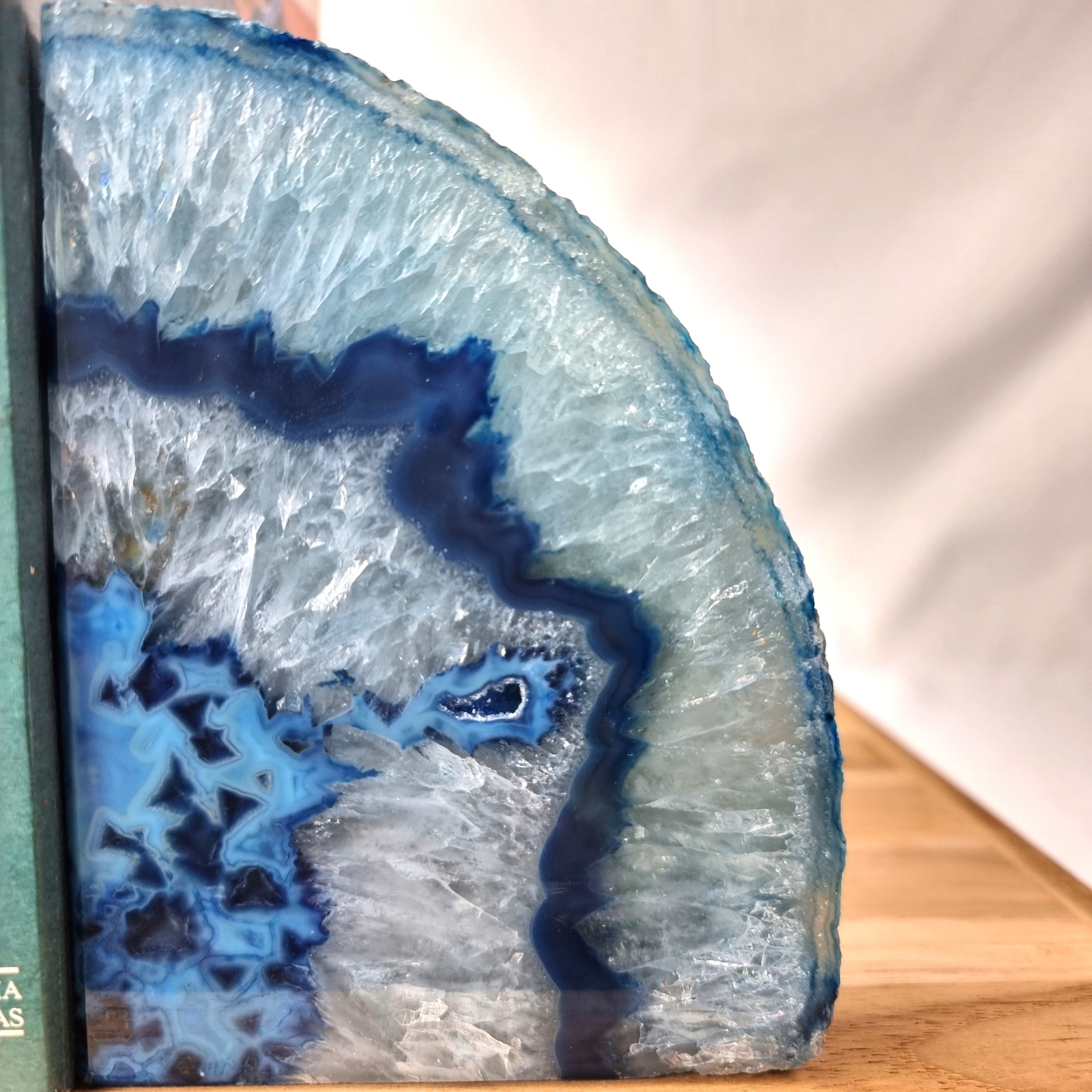 Agate Book End - Blue Dyed Half Geode Druzy - Stone Bookend set of 2