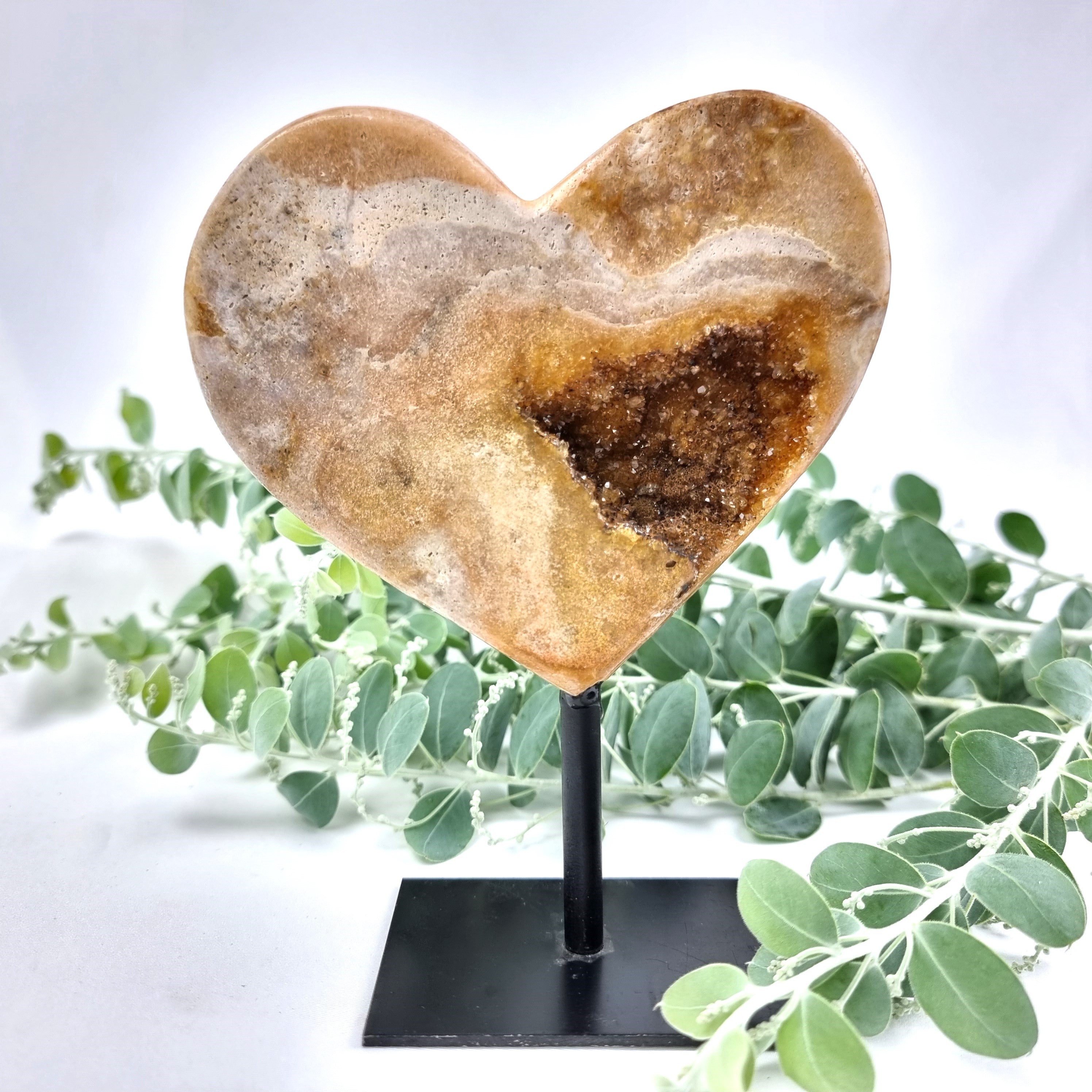 Pink Amethyst Heart Geode, Extra Quality, metal stand, 1.60 lbs & 6.69" Tall #by Brcrystals