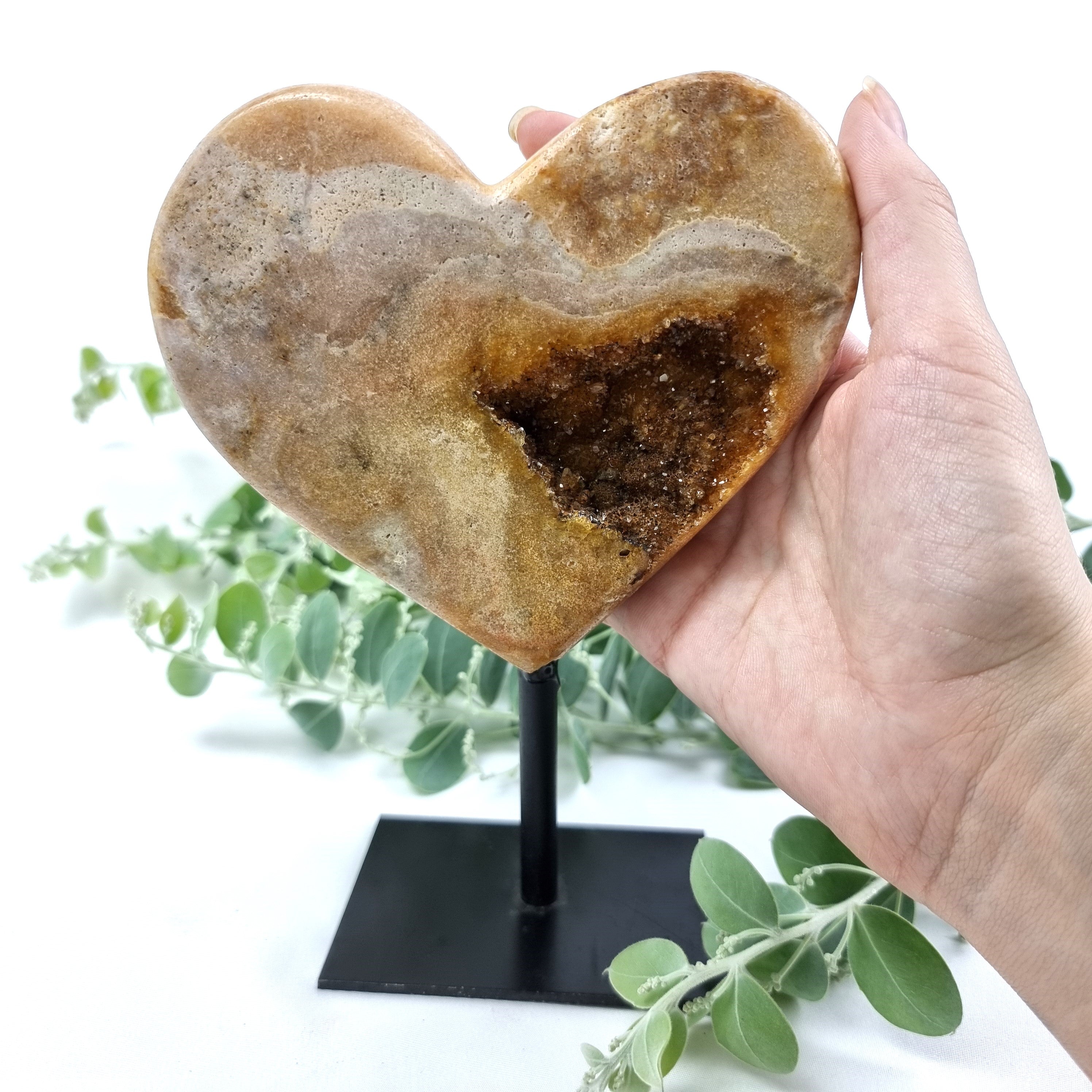 Pink Amethyst Heart Geode, Extra Quality, metal stand, 1.60 lbs & 6.69" Tall #by Brcrystals