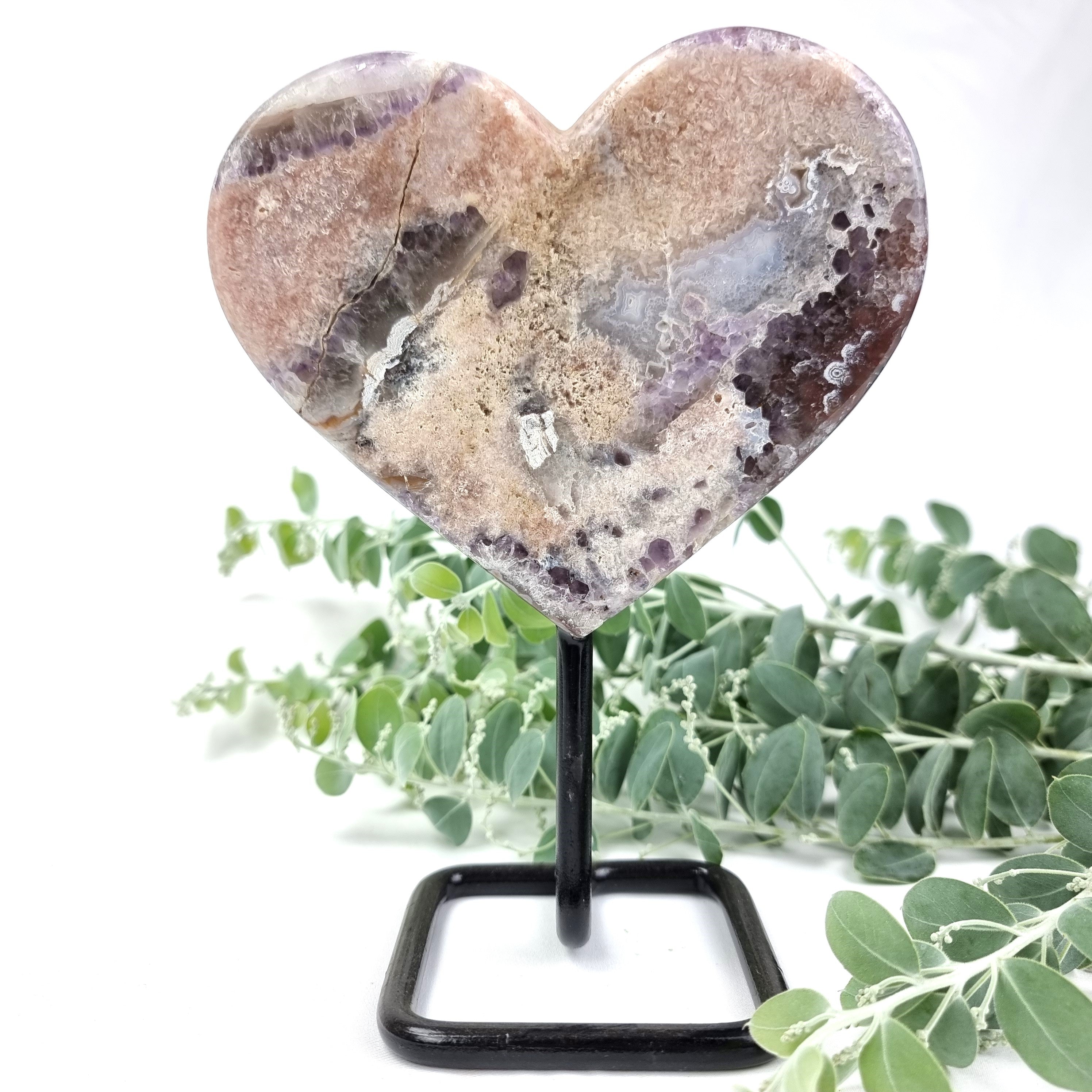 Pink Amethyst Heart Geode, Extra Quality, metal stand, 2.30 lbs & 7.48" Tall #by Brcrystals