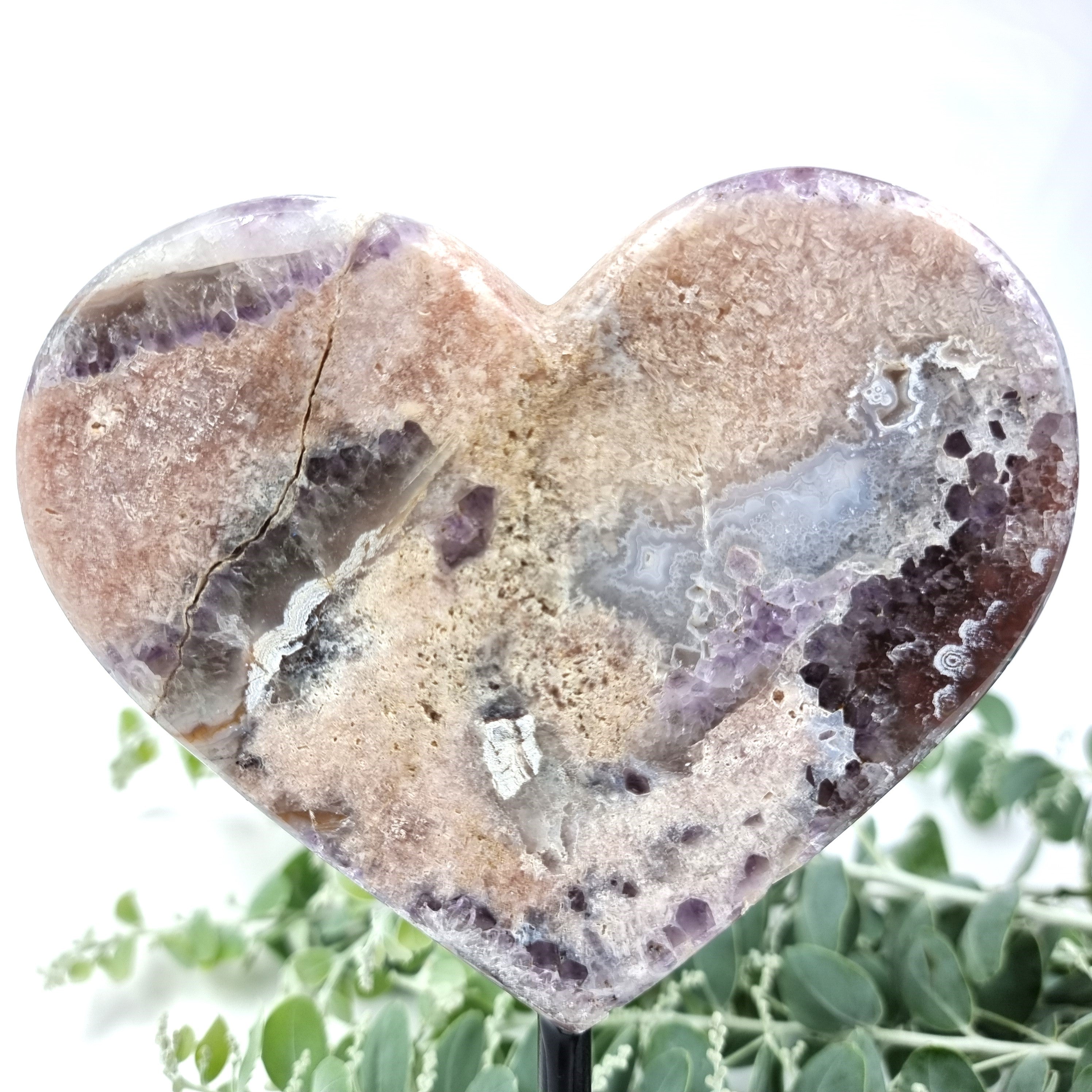 Pink Amethyst Heart Geode, Extra Quality, metal stand, 2.30 lbs & 7.48" Tall #by Brcrystals