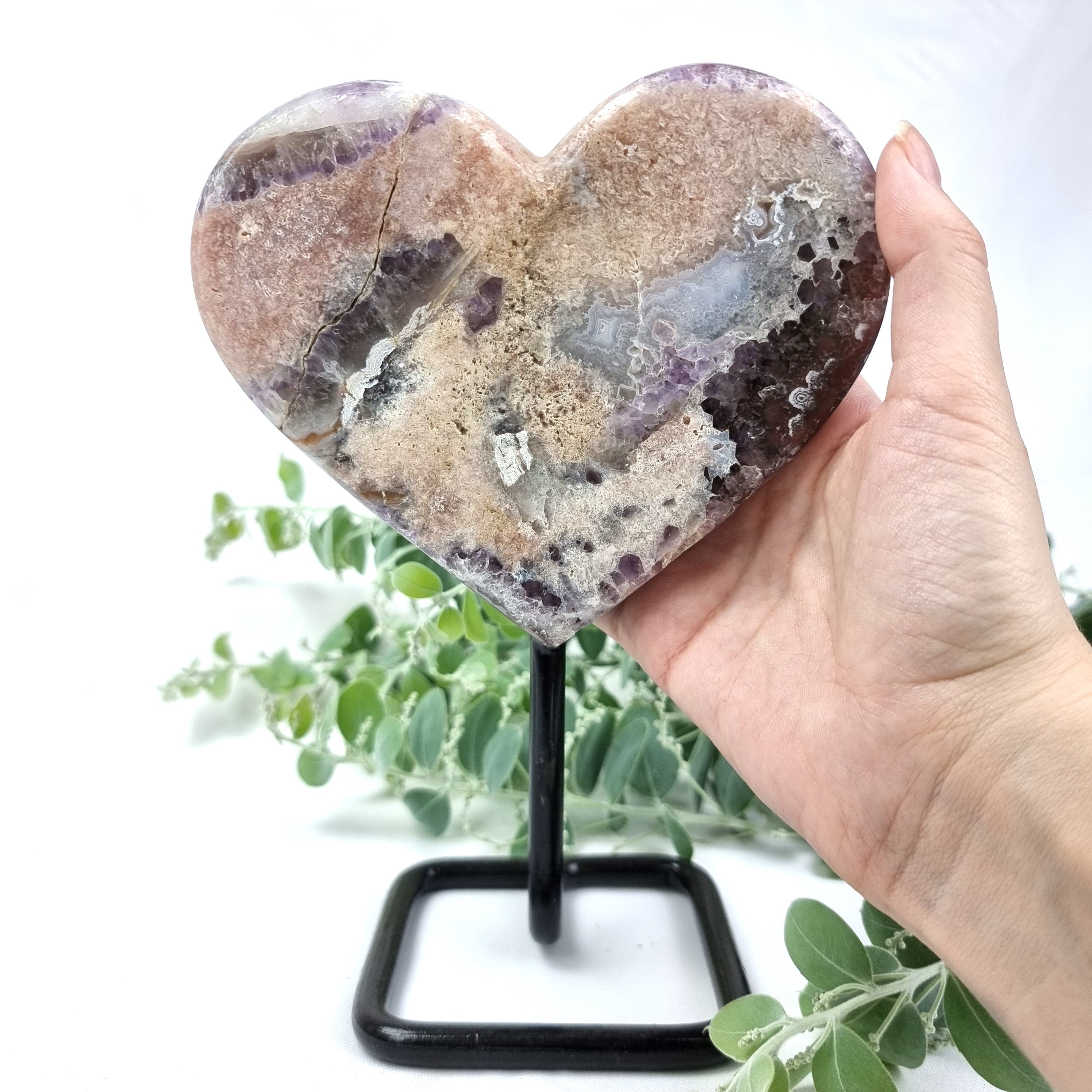 Pink Amethyst Heart Geode, Extra Quality, metal stand, 2.30 lbs & 7.48" Tall #by Brcrystals