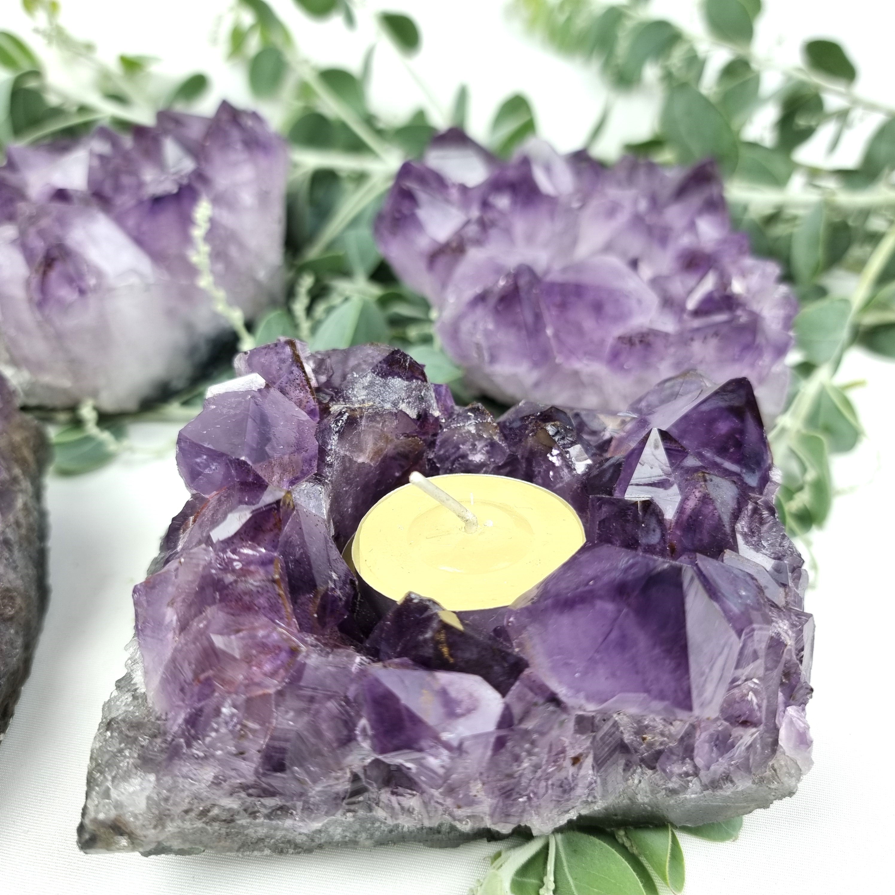 Amethyst Candle Holder - Amethyst Cluster Candle Holder