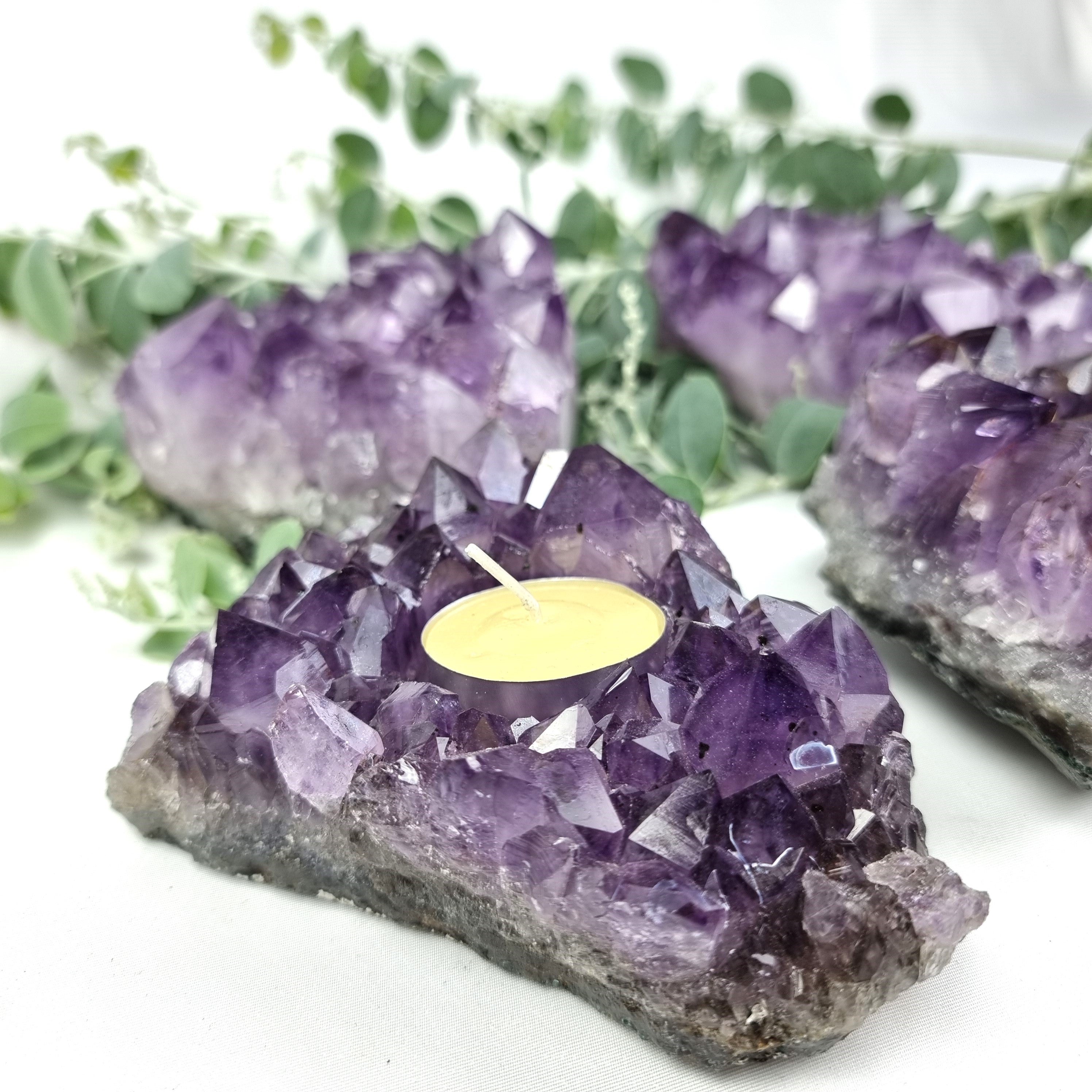 Amethyst Candle Holder - Amethyst Cluster Candle Holder