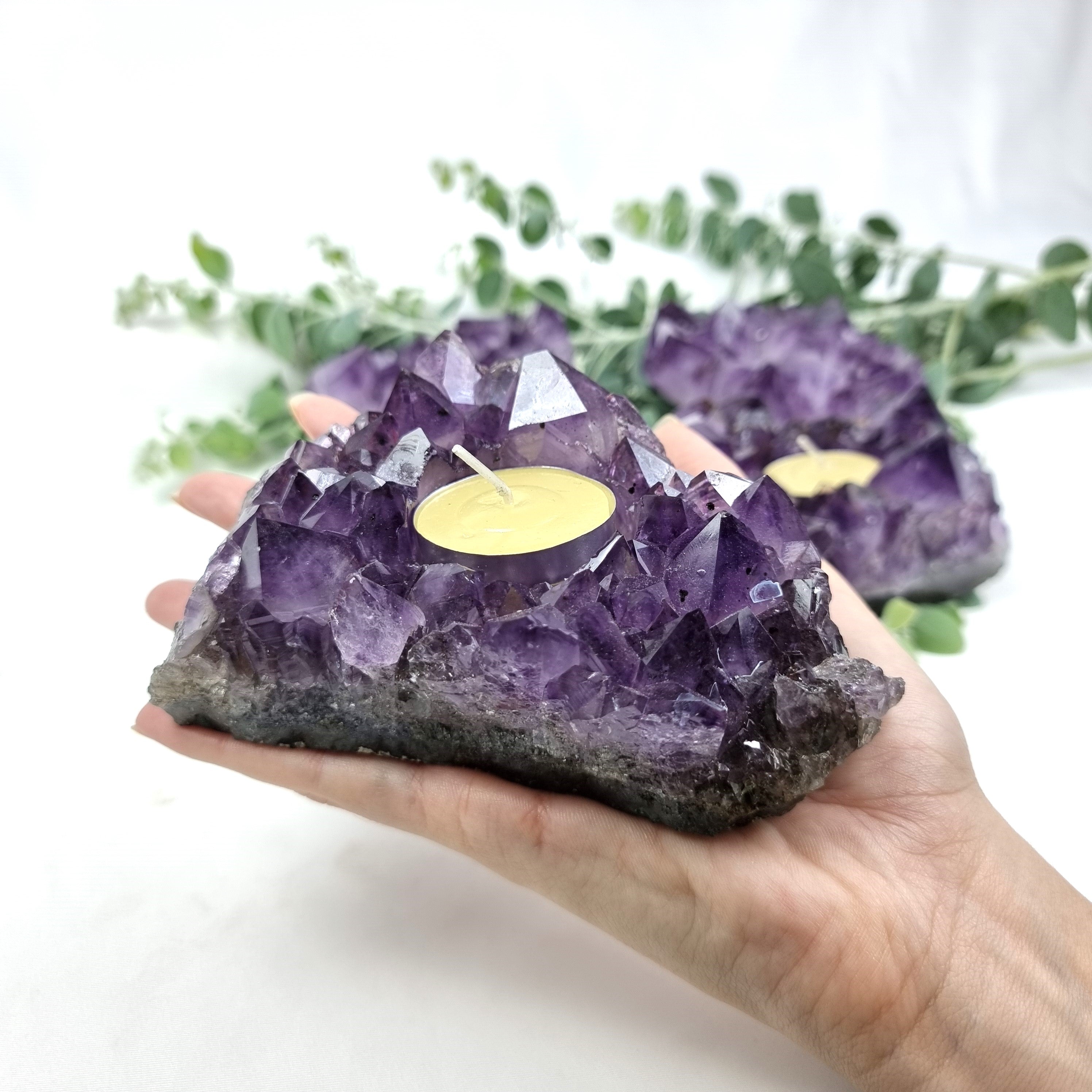 Amethyst Candle Holder - Amethyst Cluster Candle Holder