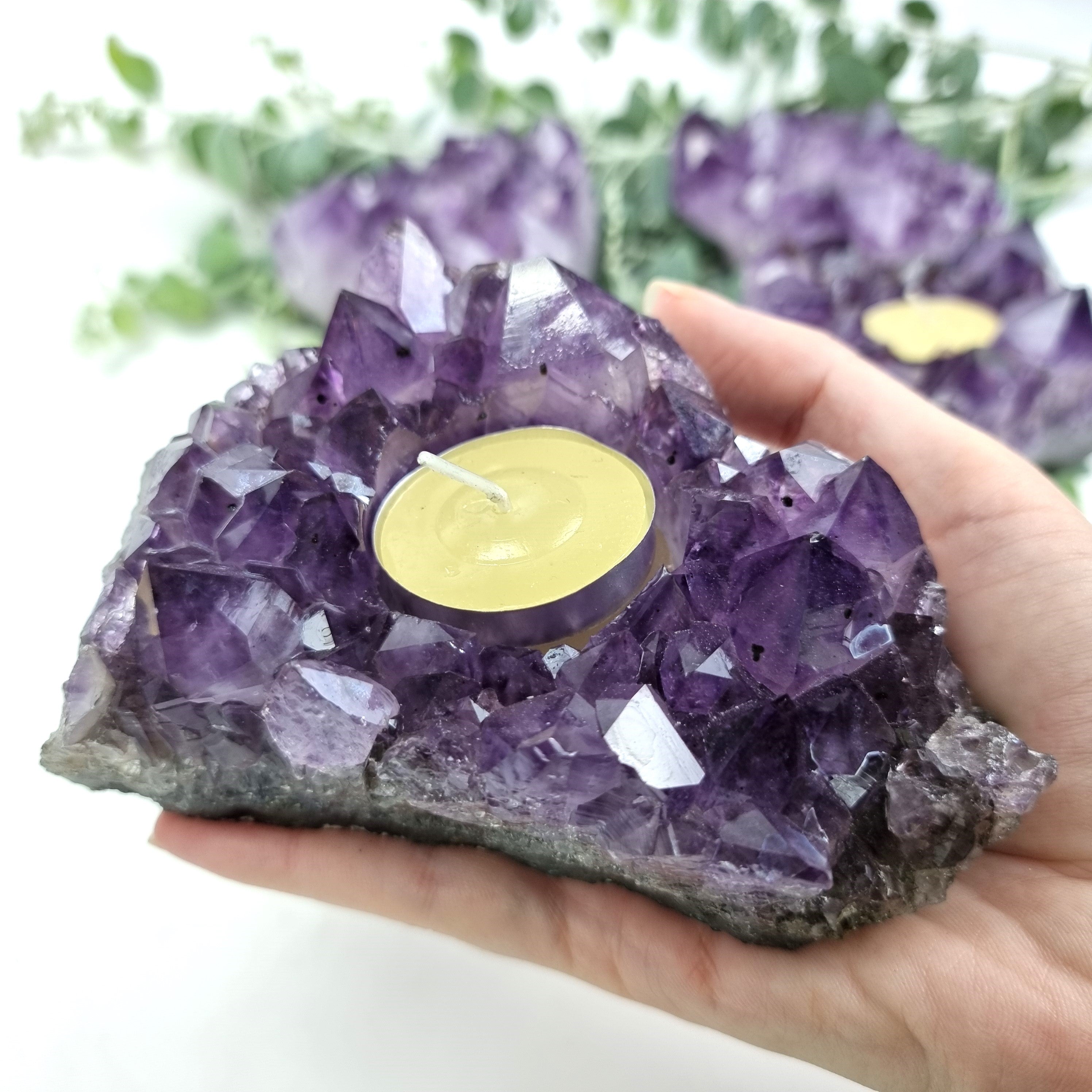 Amethyst Candle Holder - Amethyst Cluster Candle Holder